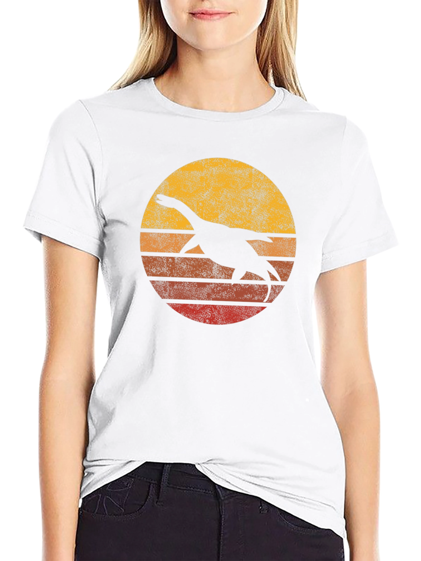 Retro Plesiosaur Sunset Graphic Tee