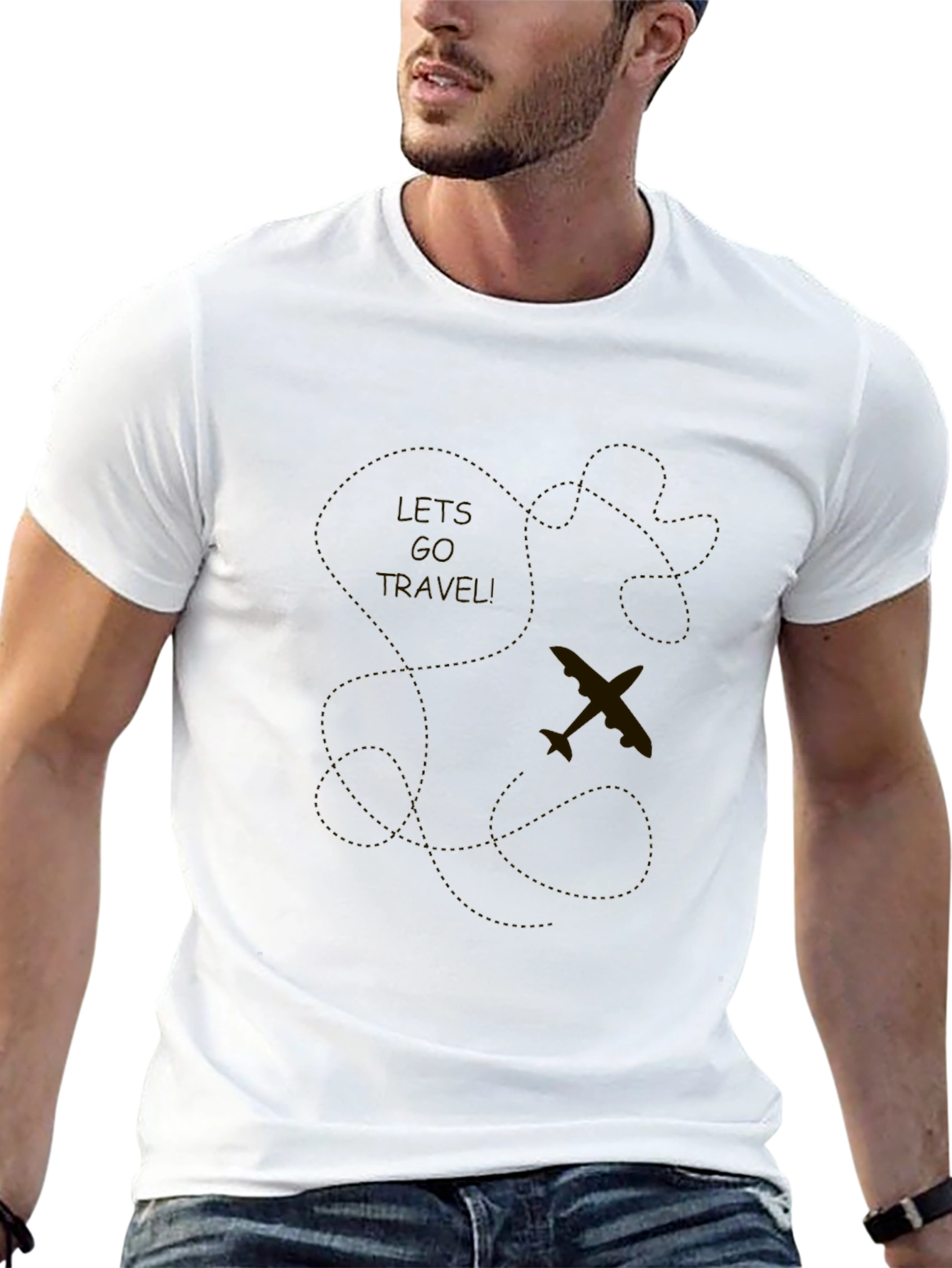 Mens Black Travel T-Shirt - Airplane Design