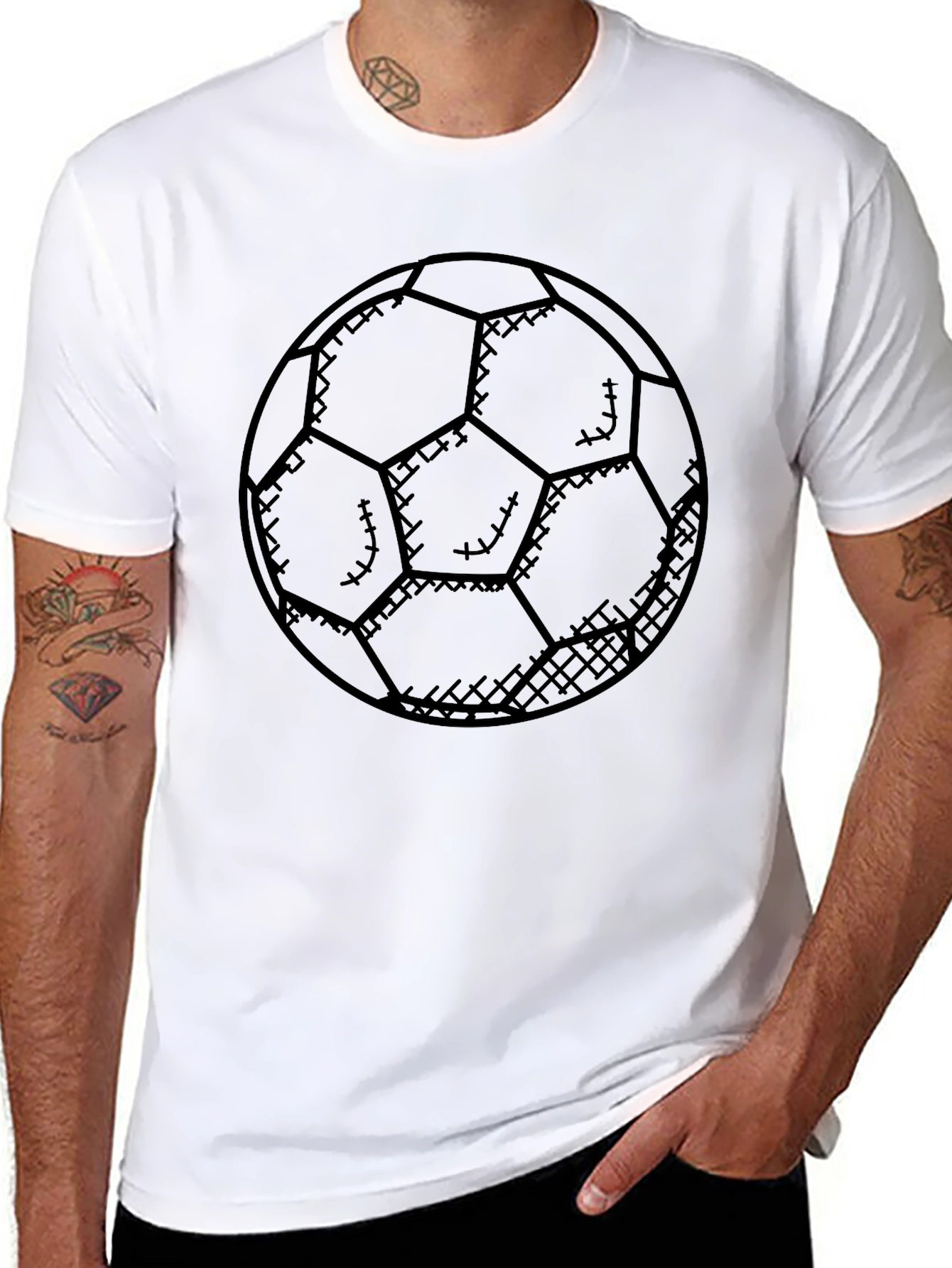 Soccer Ball Graphic Tee - Black Cotton Casual Shirt