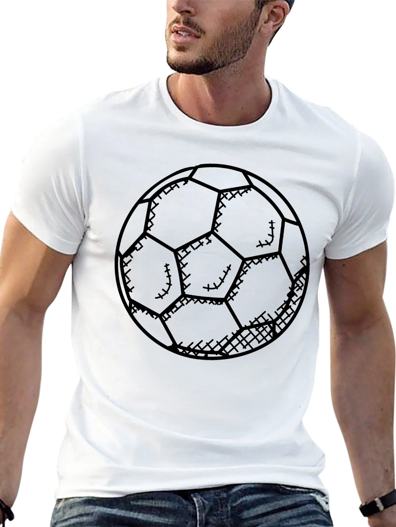 Soccer Ball Graphic Tee - Black Cotton Casual Shirt