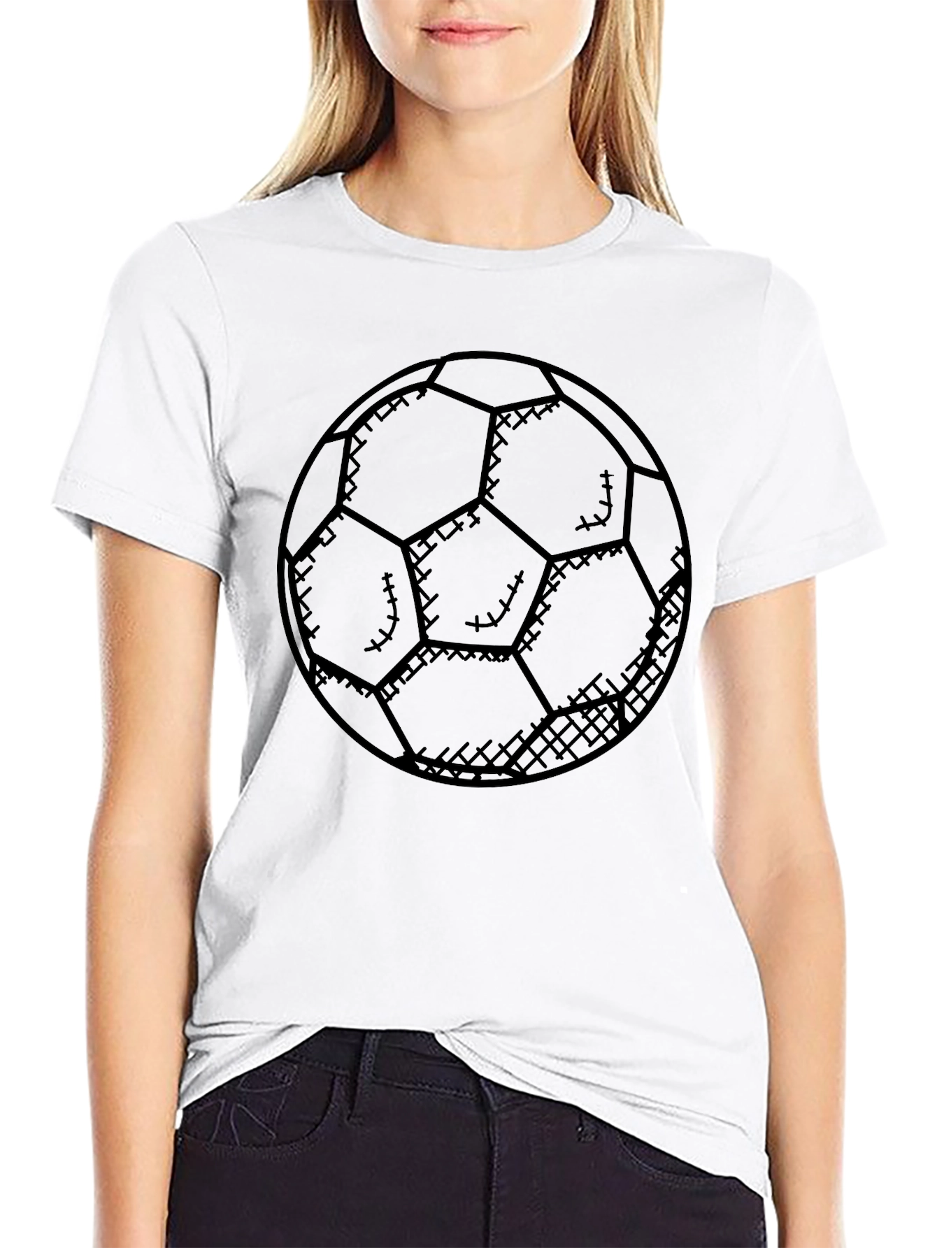 Soccer Ball Graphic Tee - Black Cotton Casual Shirt