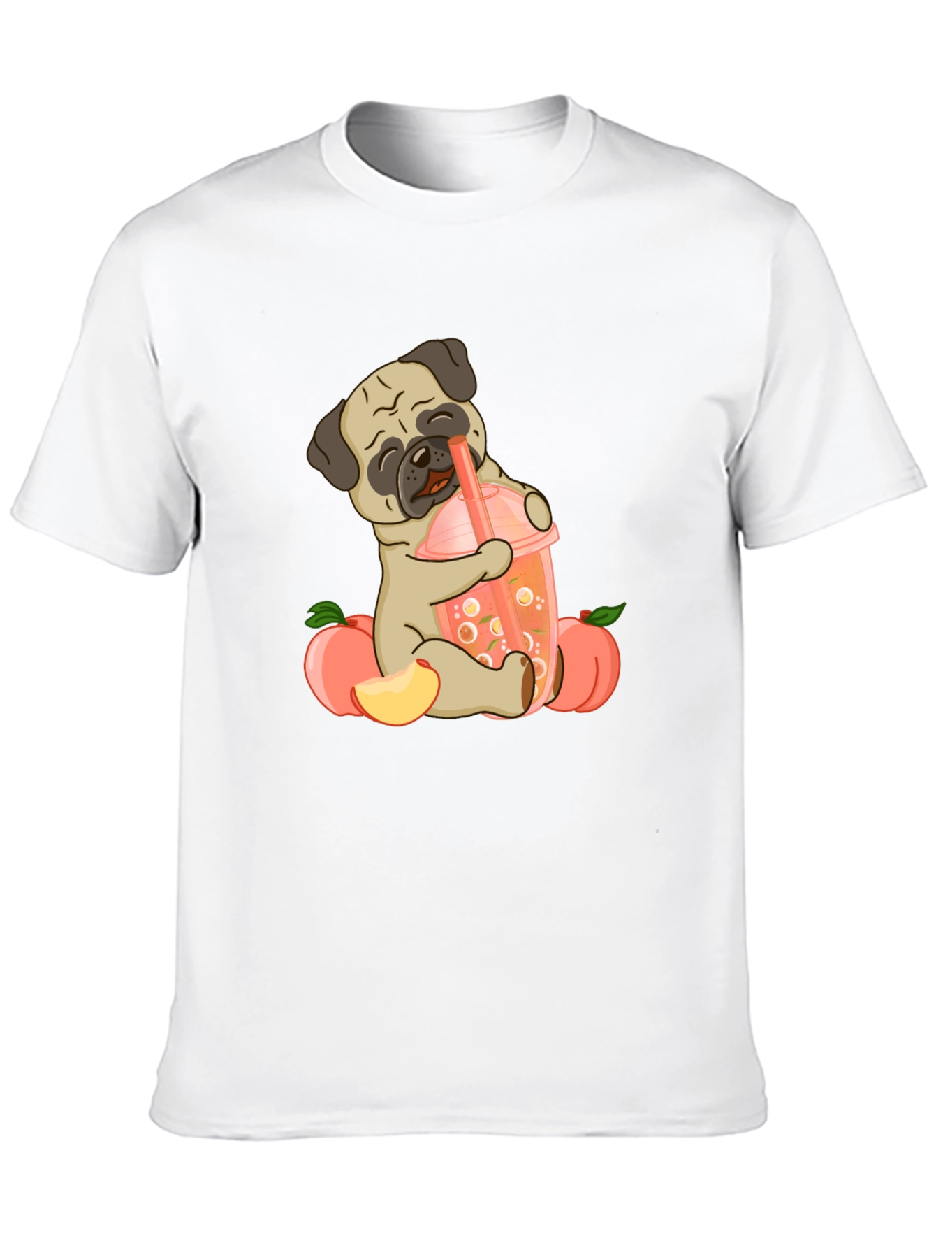 Cute Pug Peach Boba T-Shirt