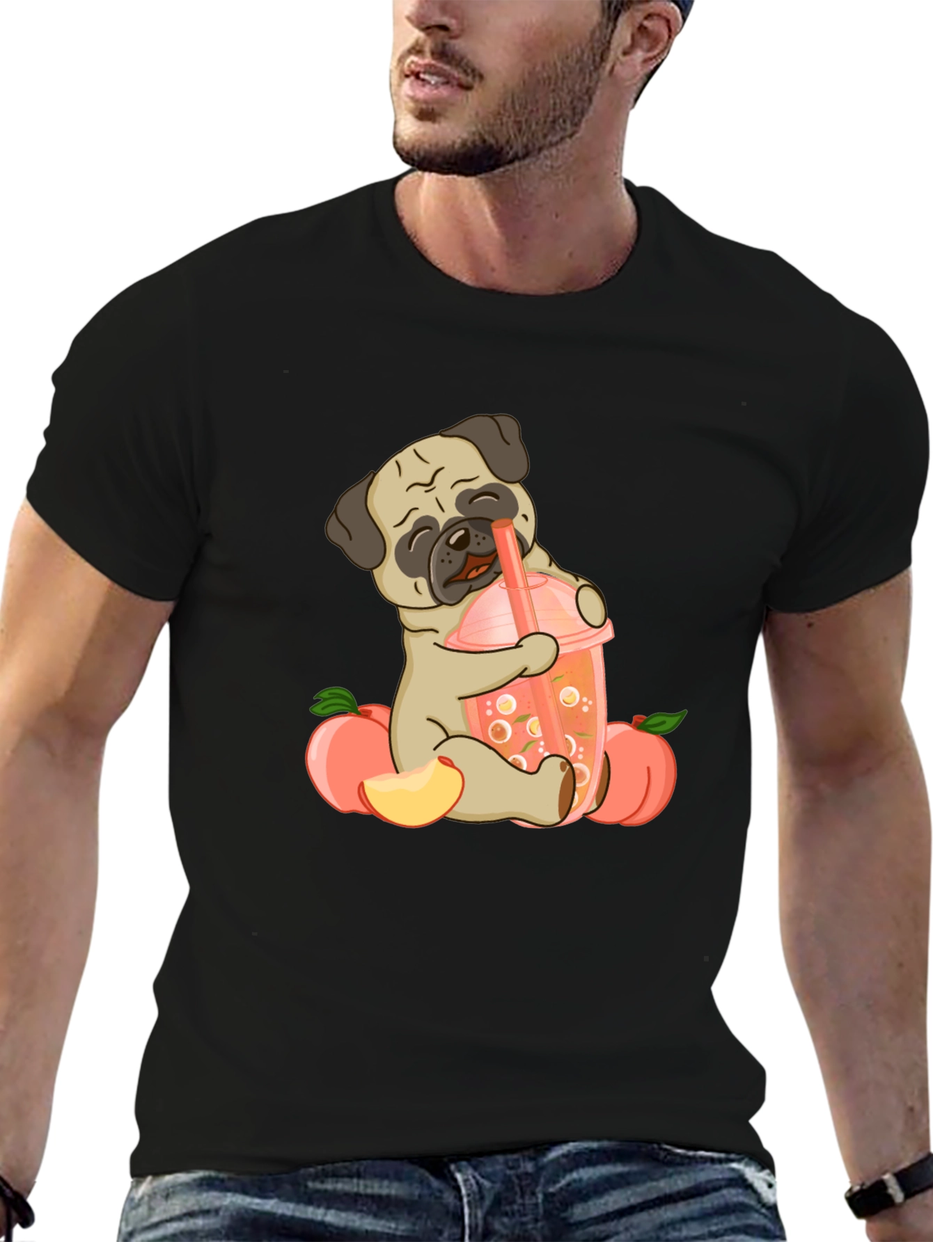 Cute Pug Peach Boba T-Shirt