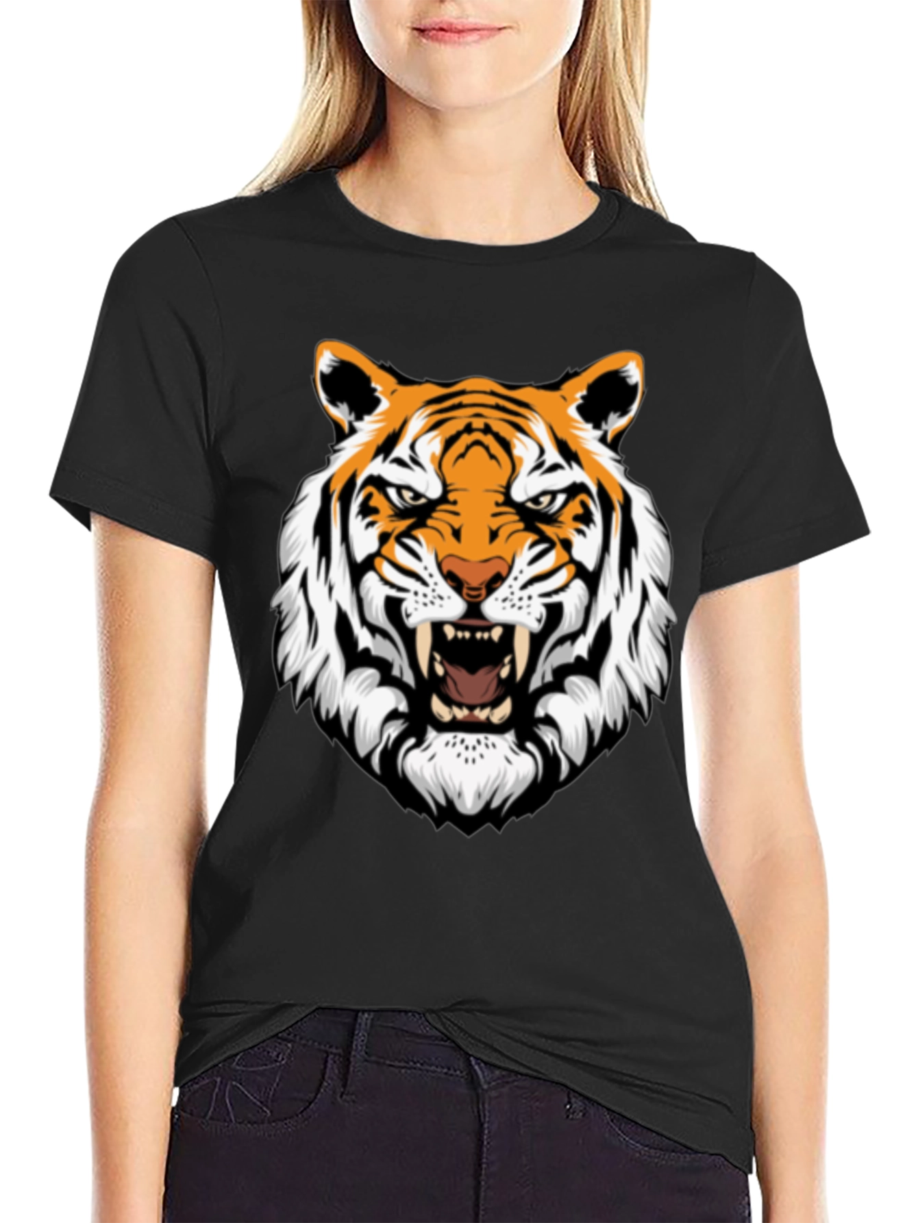 Roaring Tiger Graphic Print Black T-Shirt