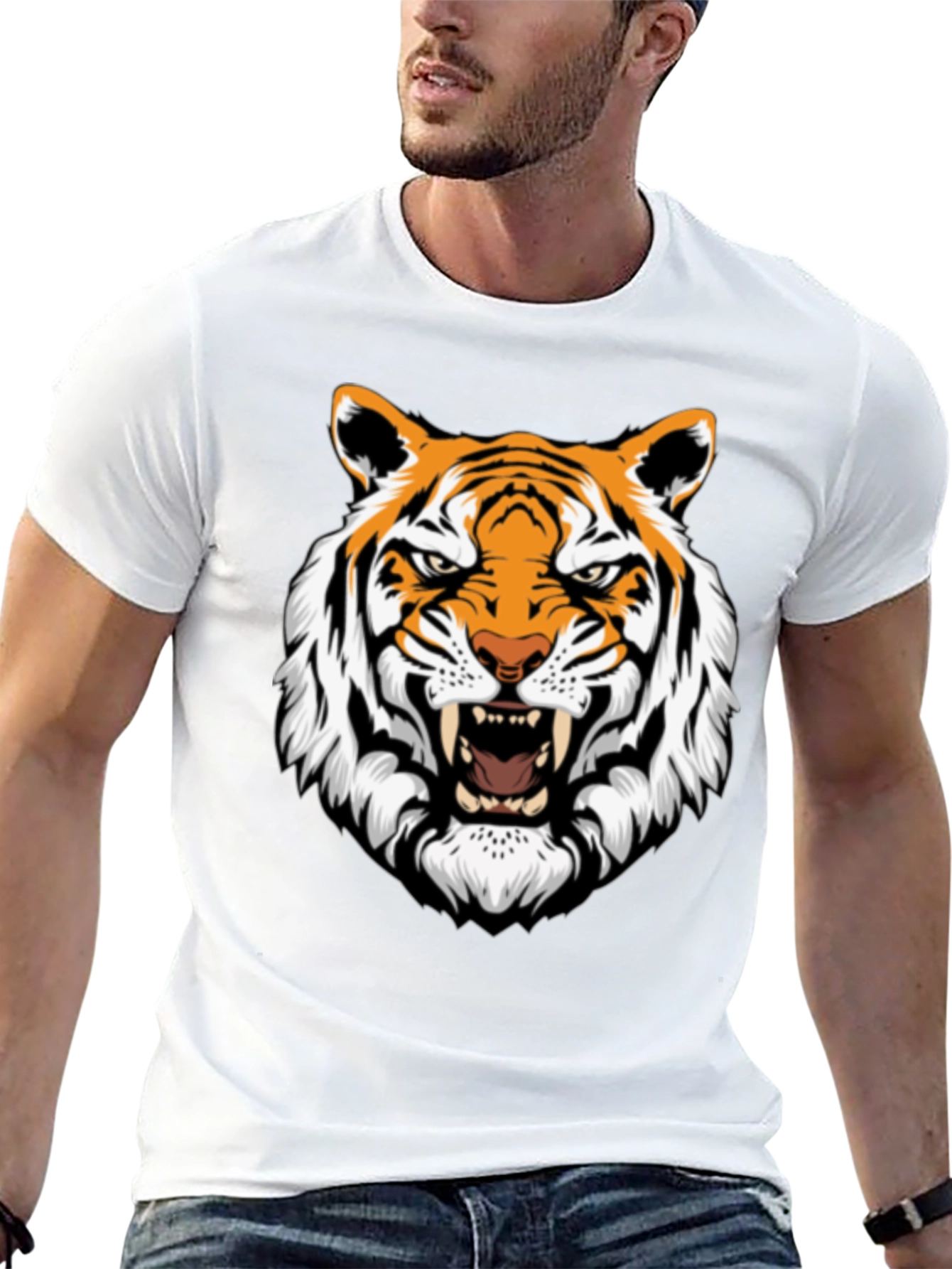 Roaring Tiger Graphic Print Black T-Shirt