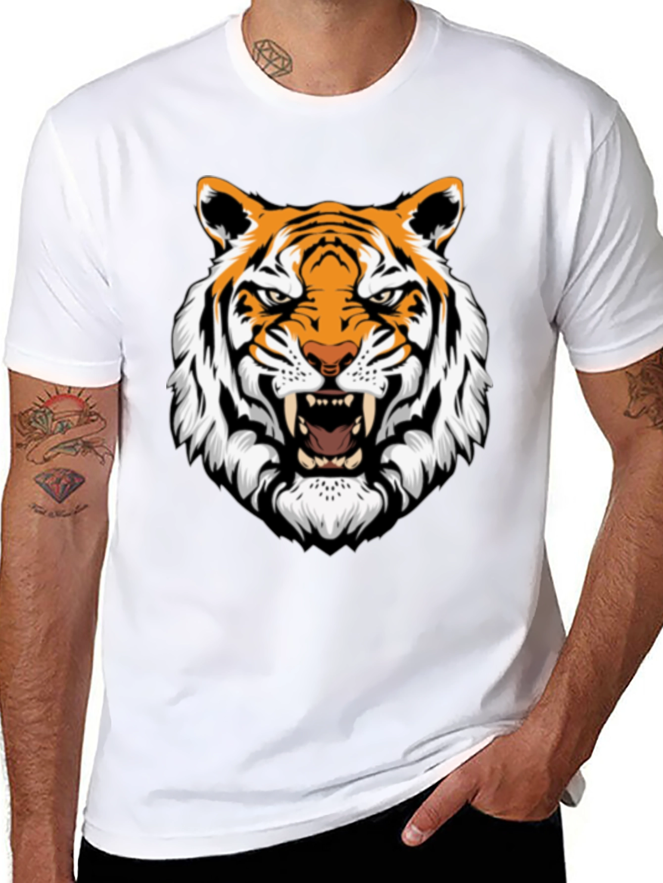 Roaring Tiger Graphic Print Black T-Shirt