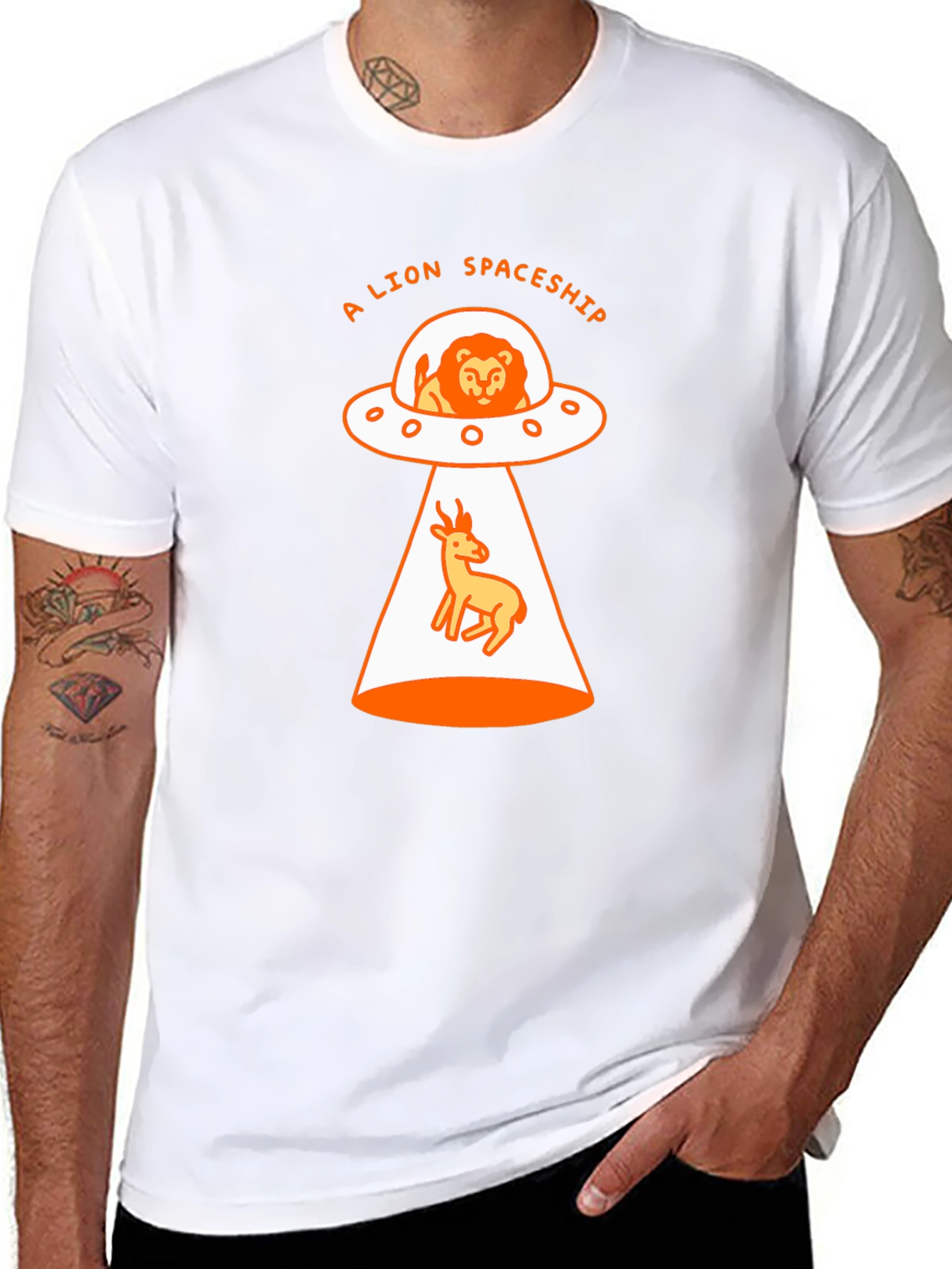 A Lion Spaceship Black T-Shirt