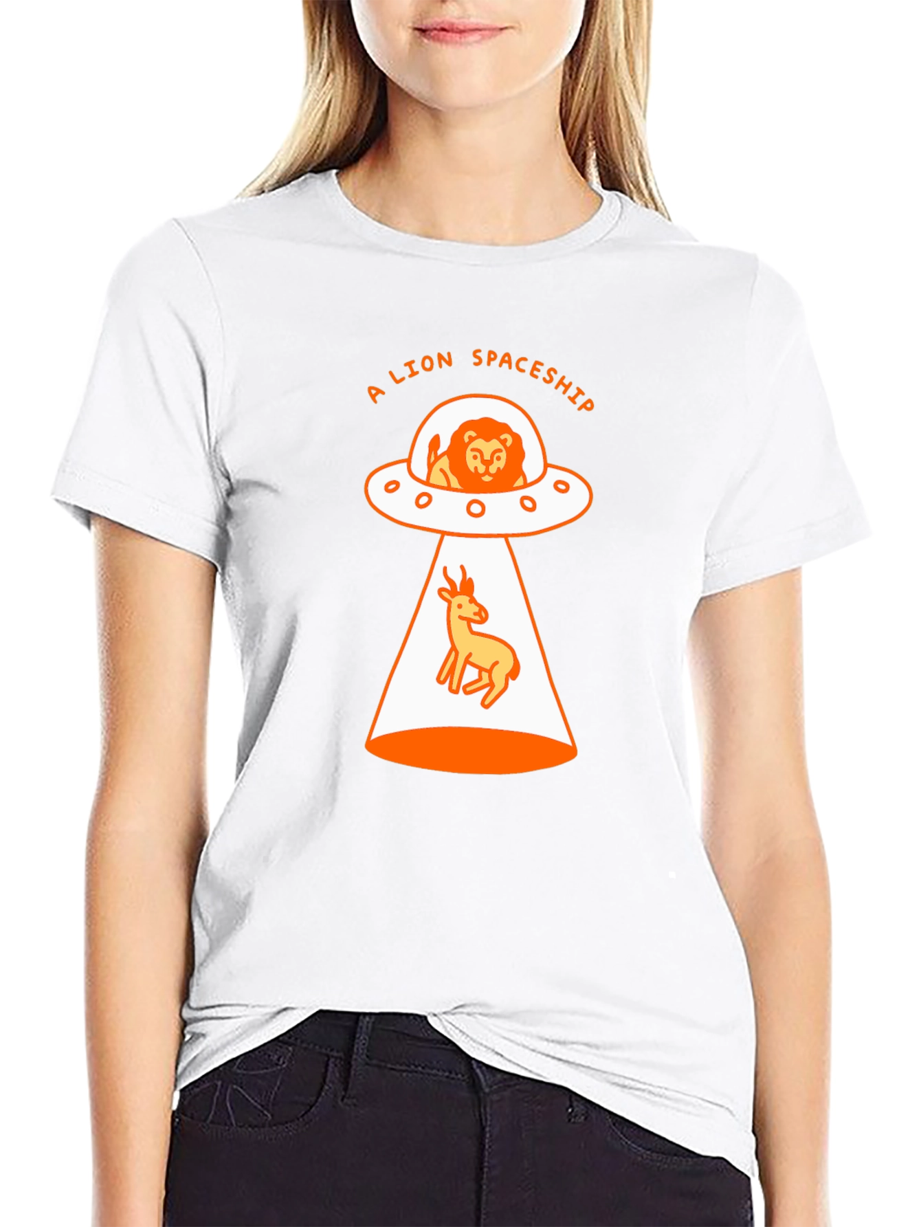 A Lion Spaceship Black T-Shirt