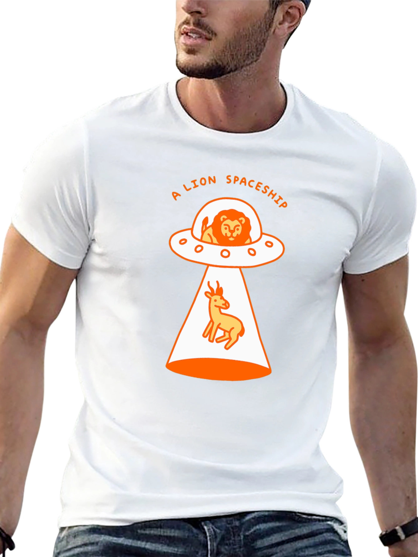 A Lion Spaceship Black T-Shirt