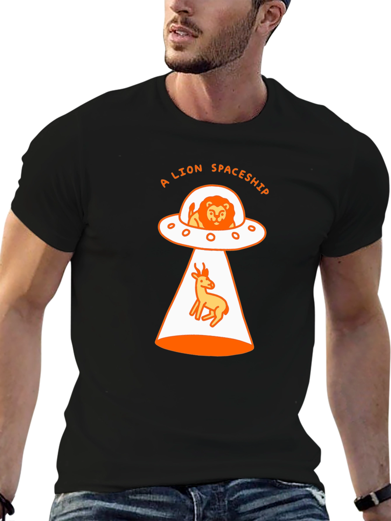 A Lion Spaceship Black T-Shirt