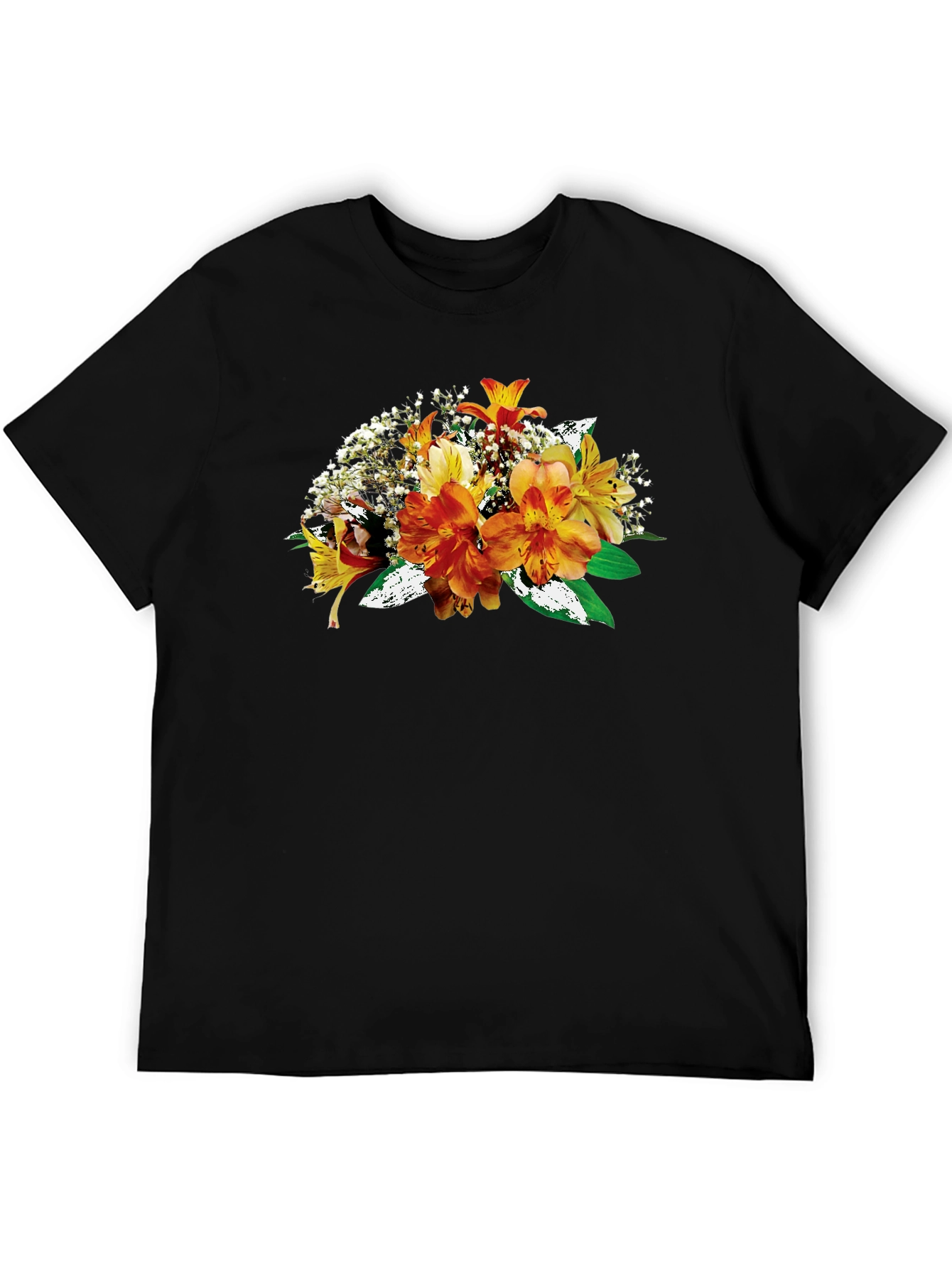Floral Bouquet Graphic Black T-Shirt