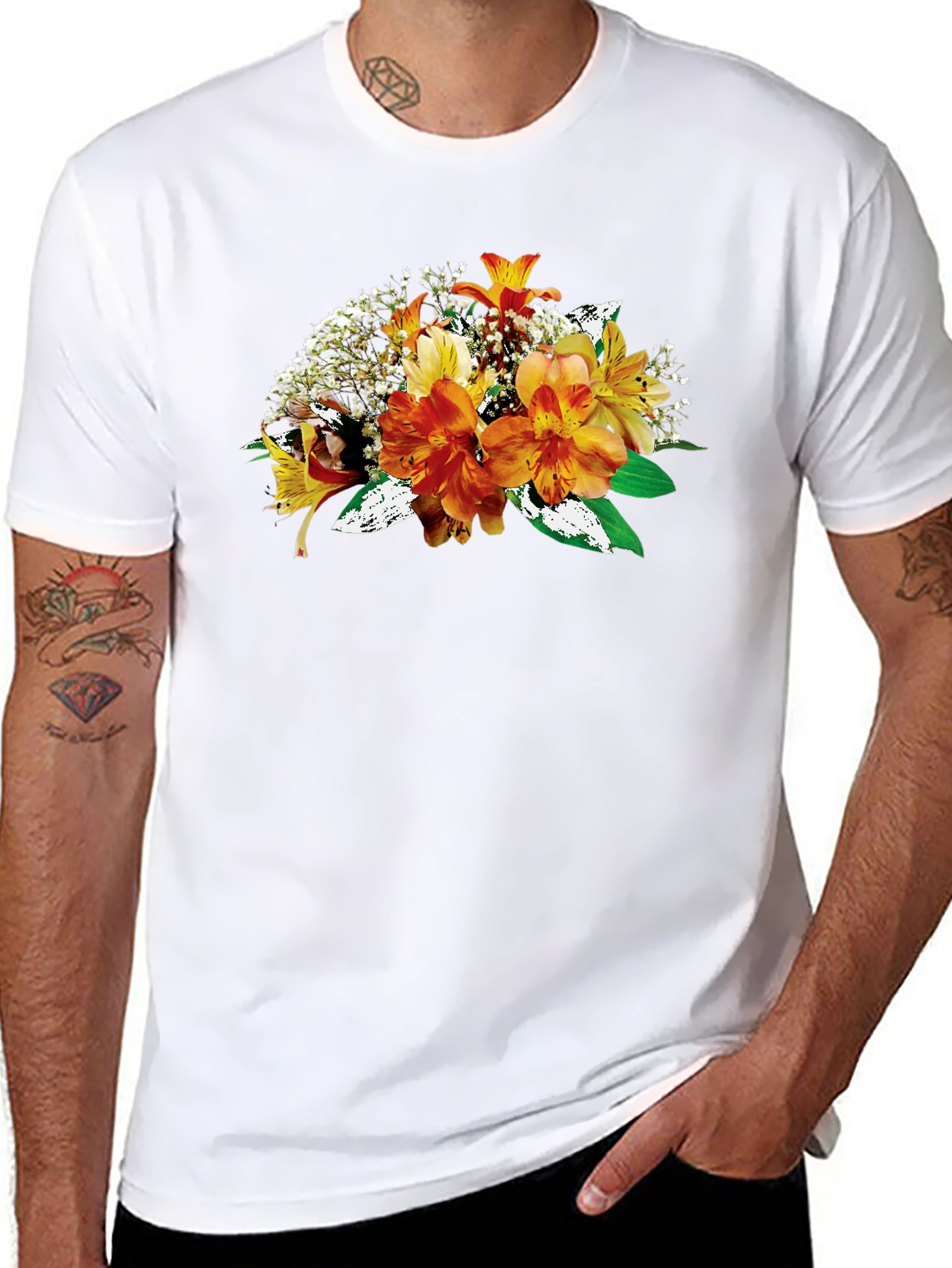 Floral Bouquet Graphic Black T-Shirt