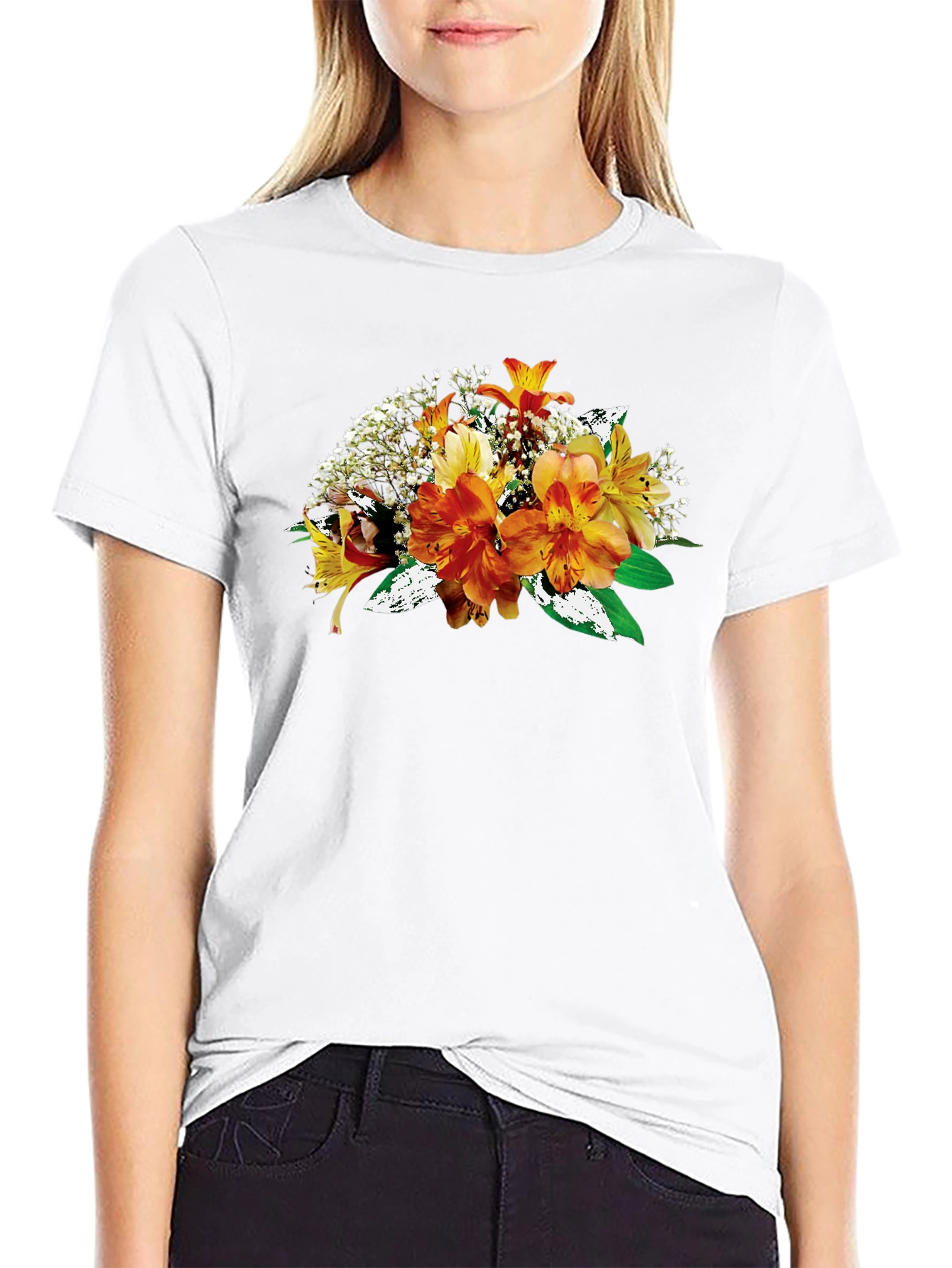 Floral Bouquet Graphic Black T-Shirt