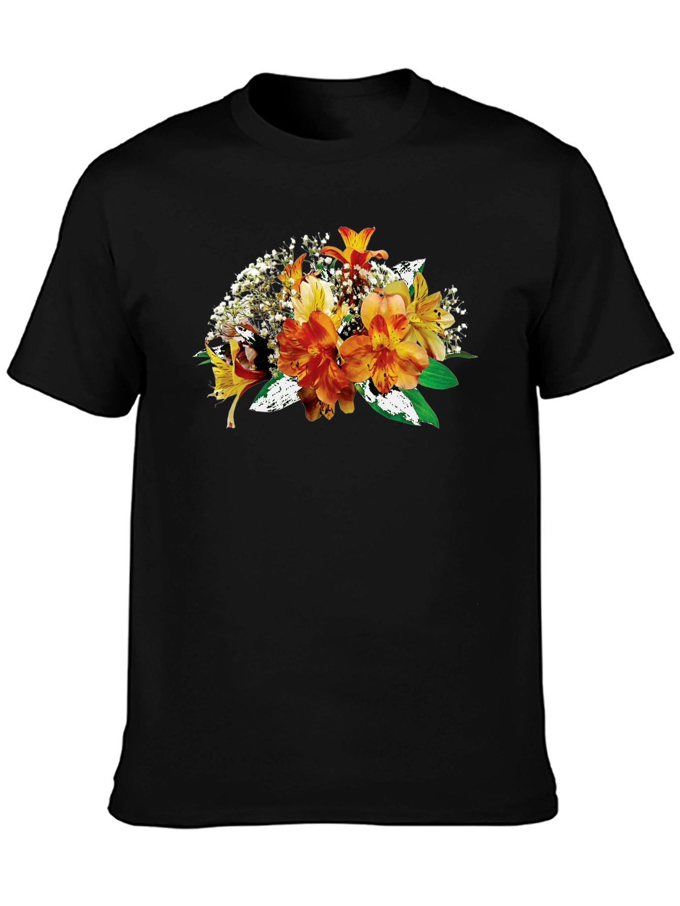 Floral Bouquet Graphic Black T-Shirt