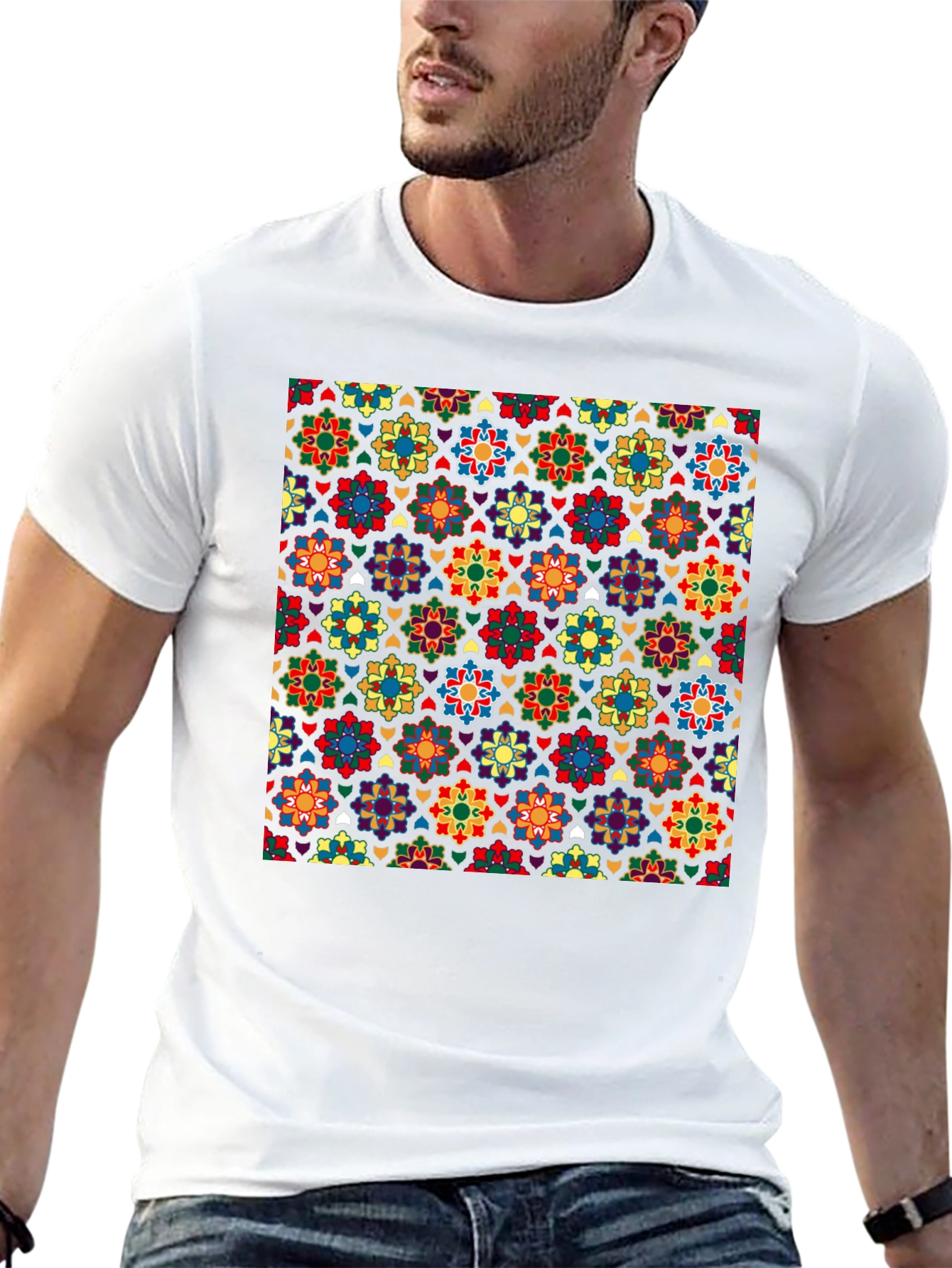 Patterned Crew Neck T-Shirt