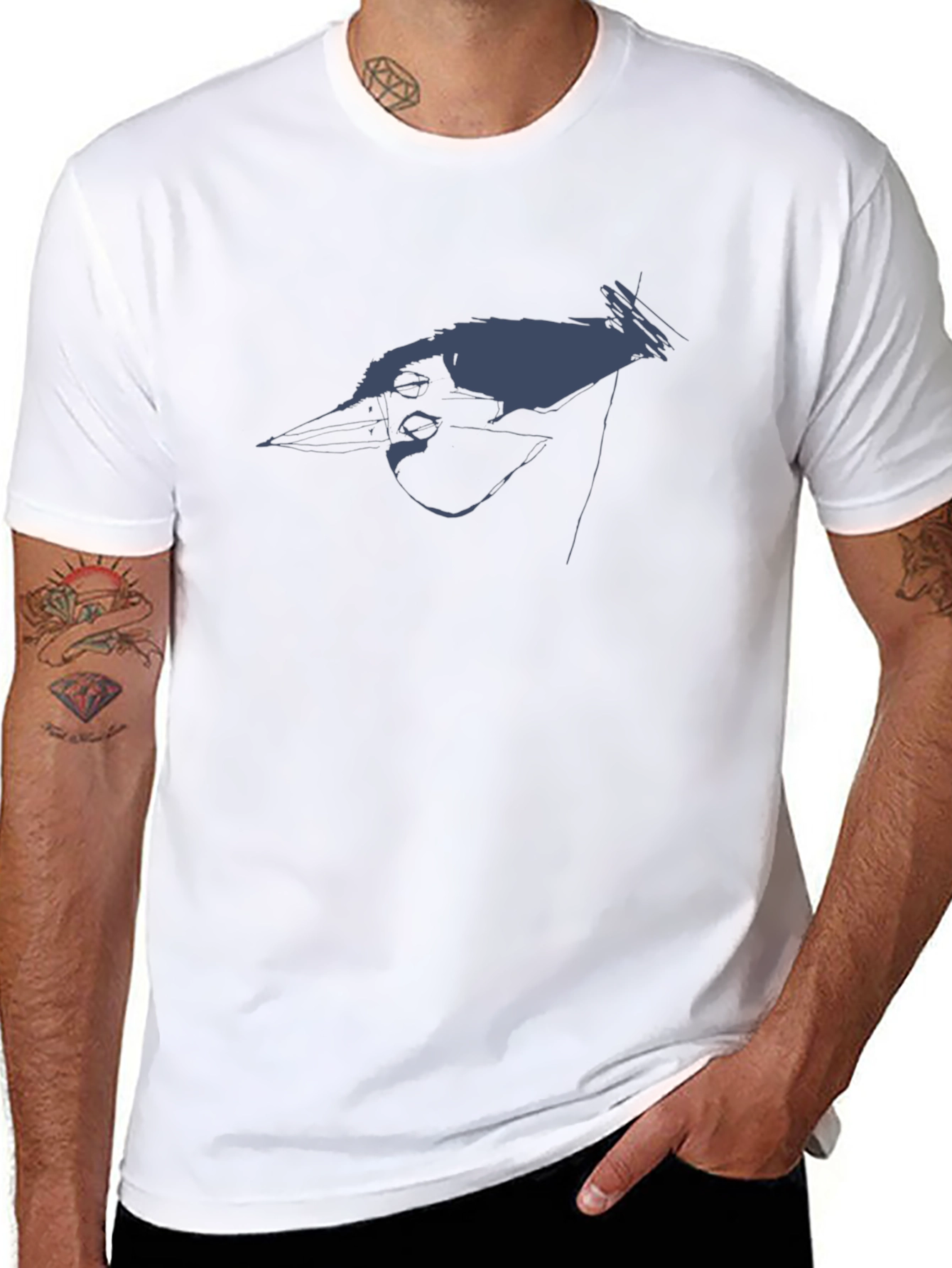 Modern Bird Graphic Black T-Shirt