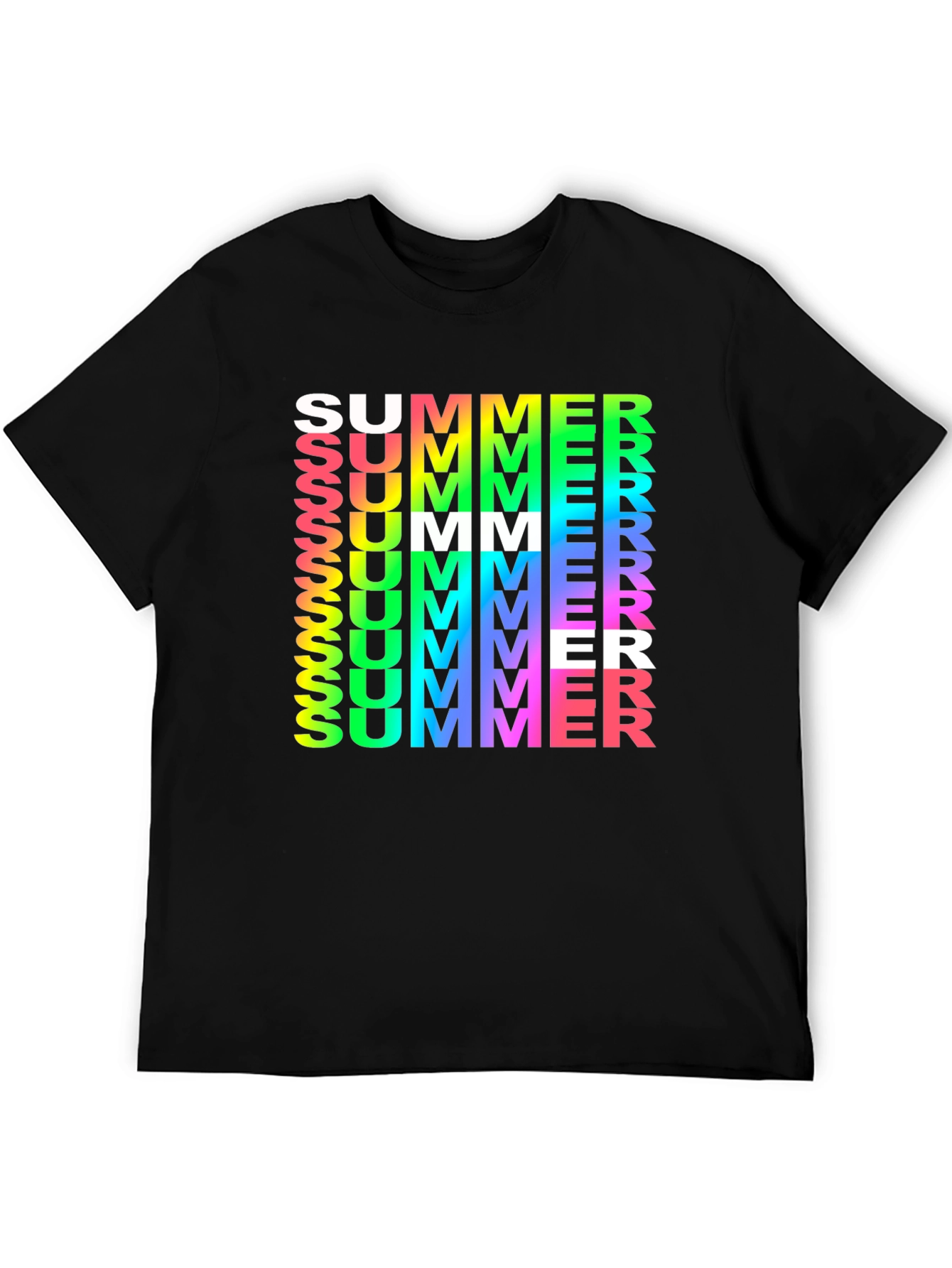 Summer Vibes Graphic Tee - Rainbow Text Black Shirt