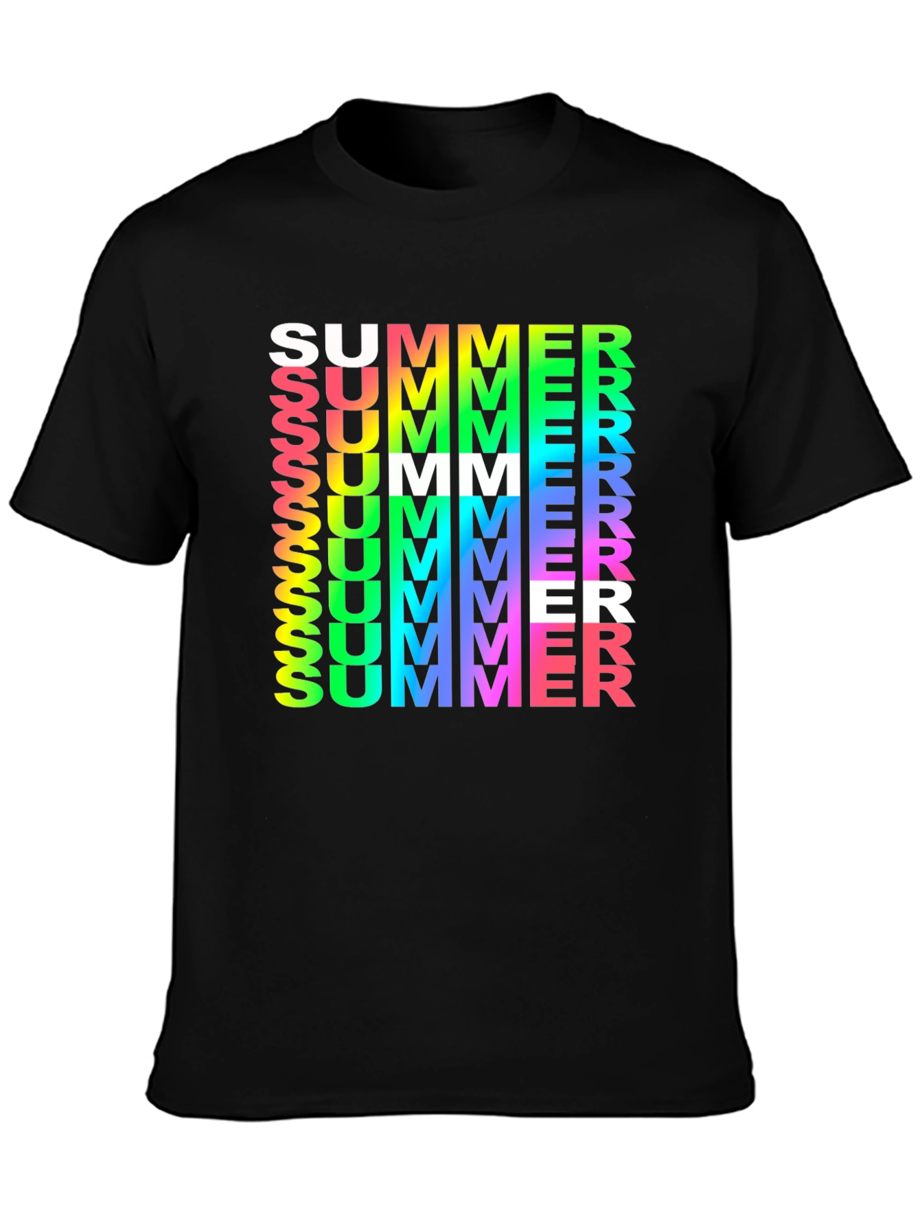 Summer Vibes Graphic Tee - Rainbow Text Black Shirt