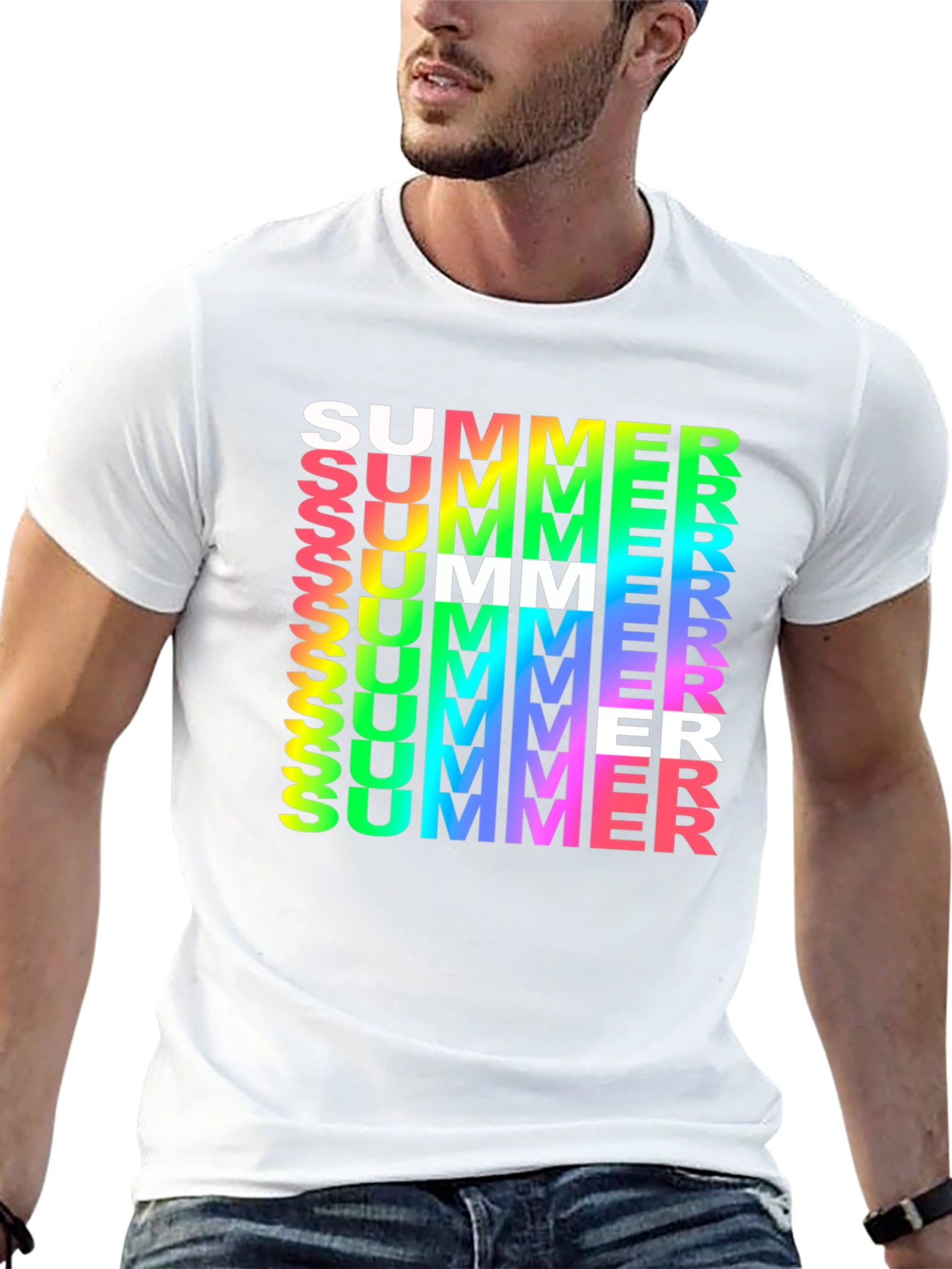 Summer Vibes Graphic Tee - Rainbow Text Black Shirt
