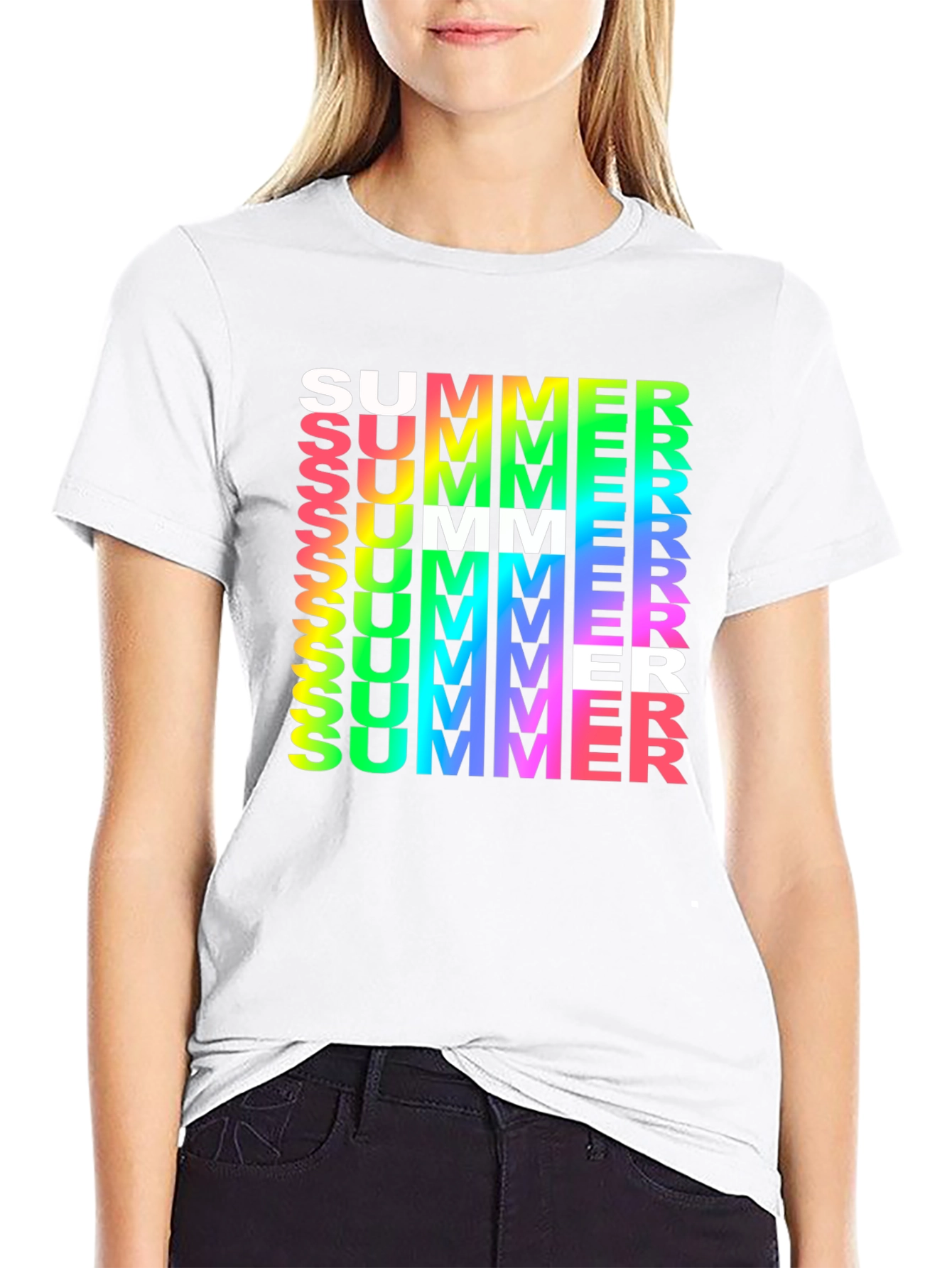 Summer Vibes Graphic Tee - Rainbow Text Black Shirt
