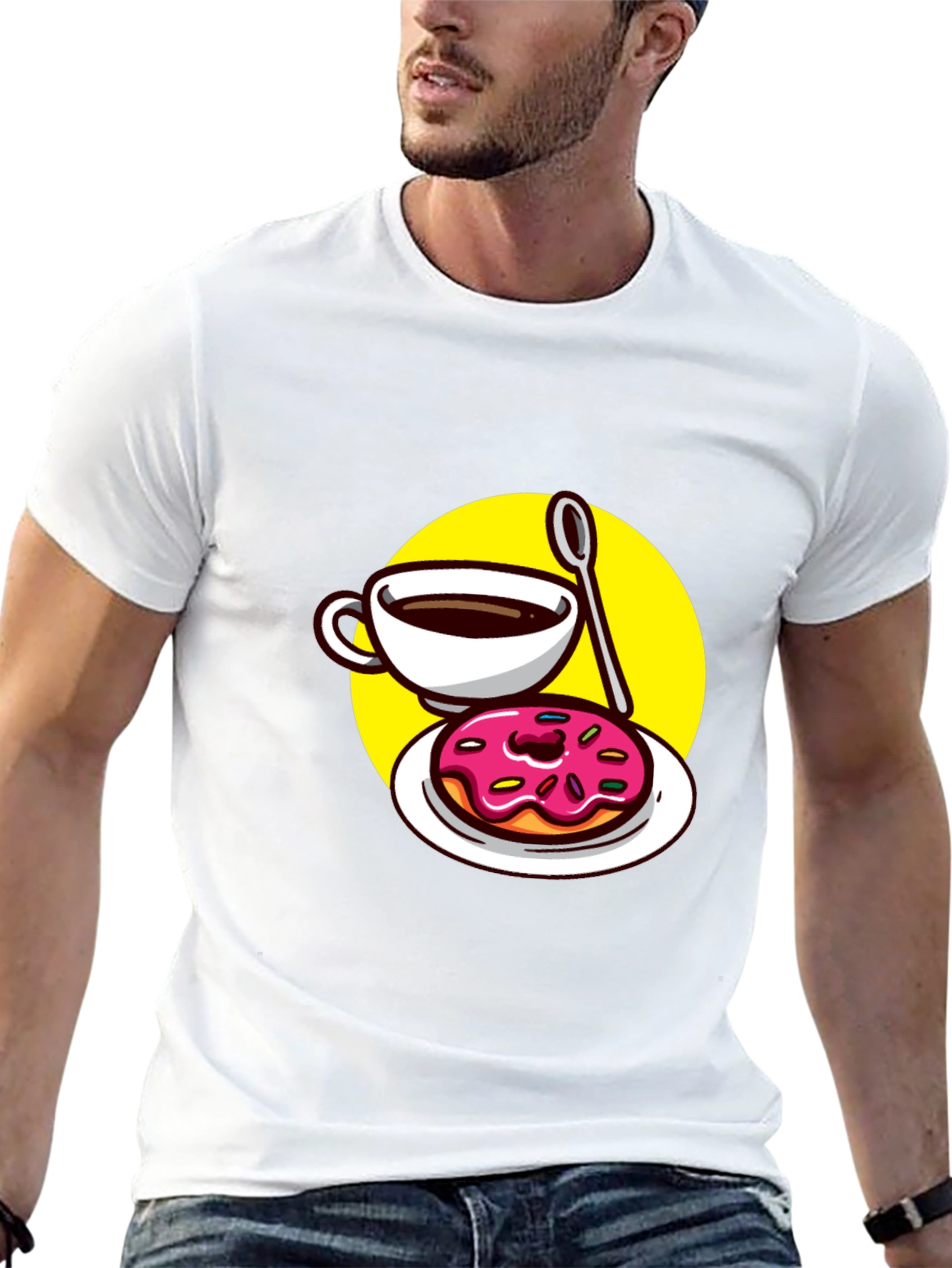 Coffee & Donut T-Shirt - Black Fun Graphic Tee