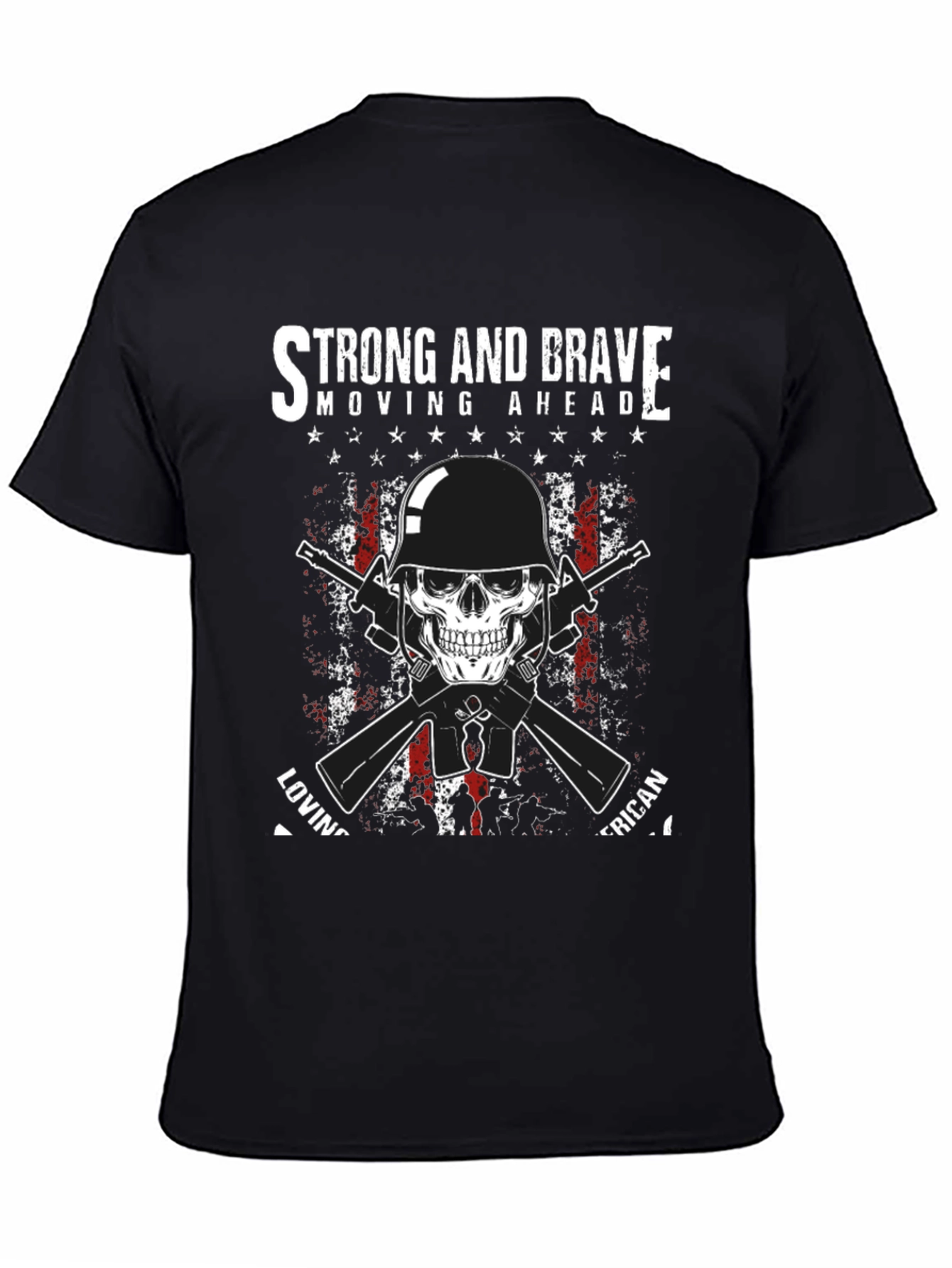 Strong & Brave Patriotic Skull Graphic T-Shirt