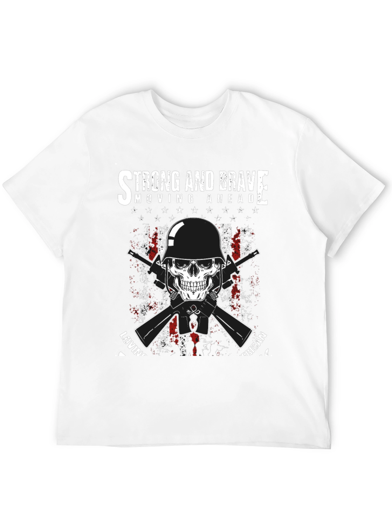 Strong & Brave Patriotic Skull Graphic T-Shirt
