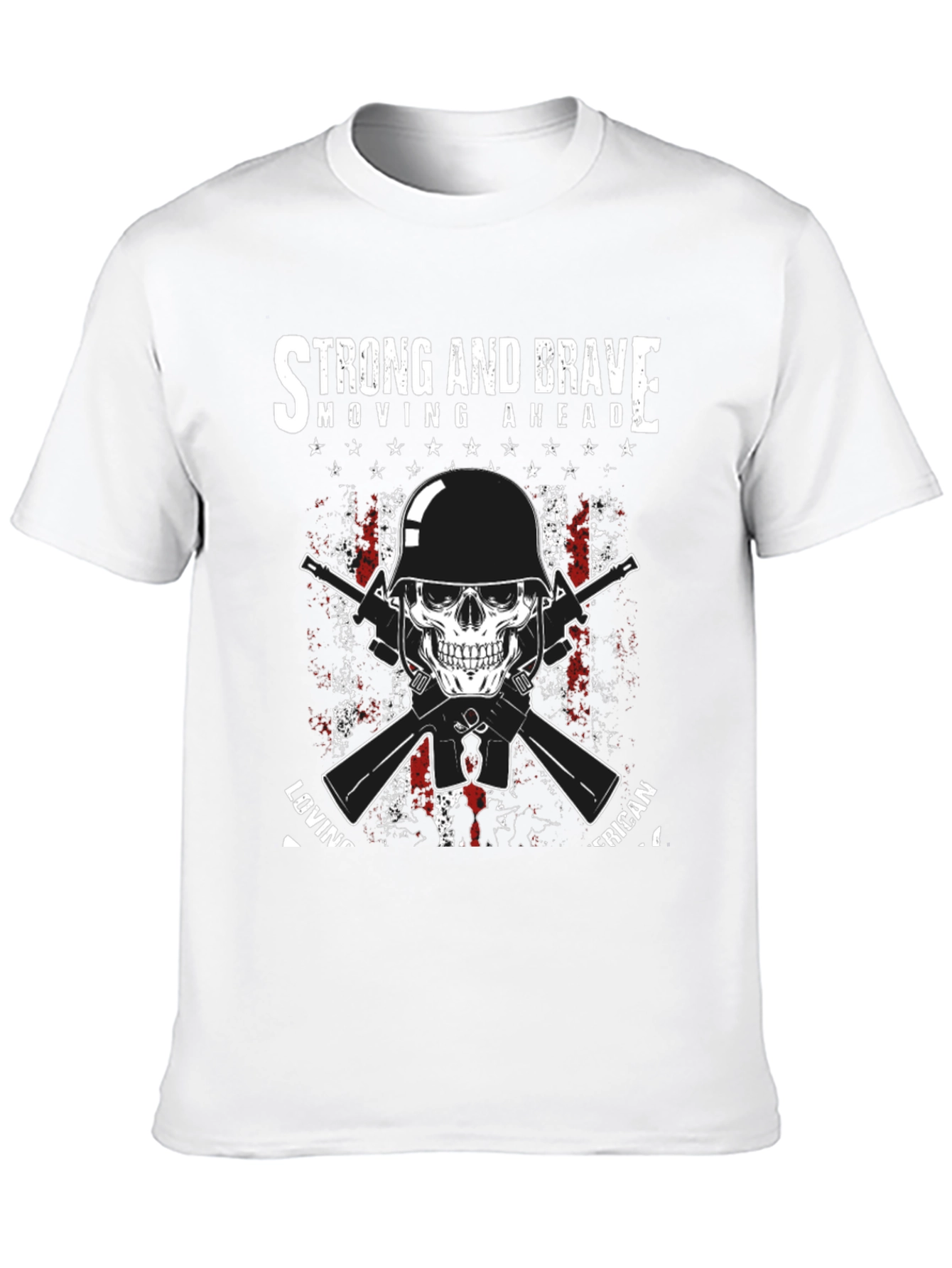 Strong & Brave Patriotic Skull Graphic T-Shirt