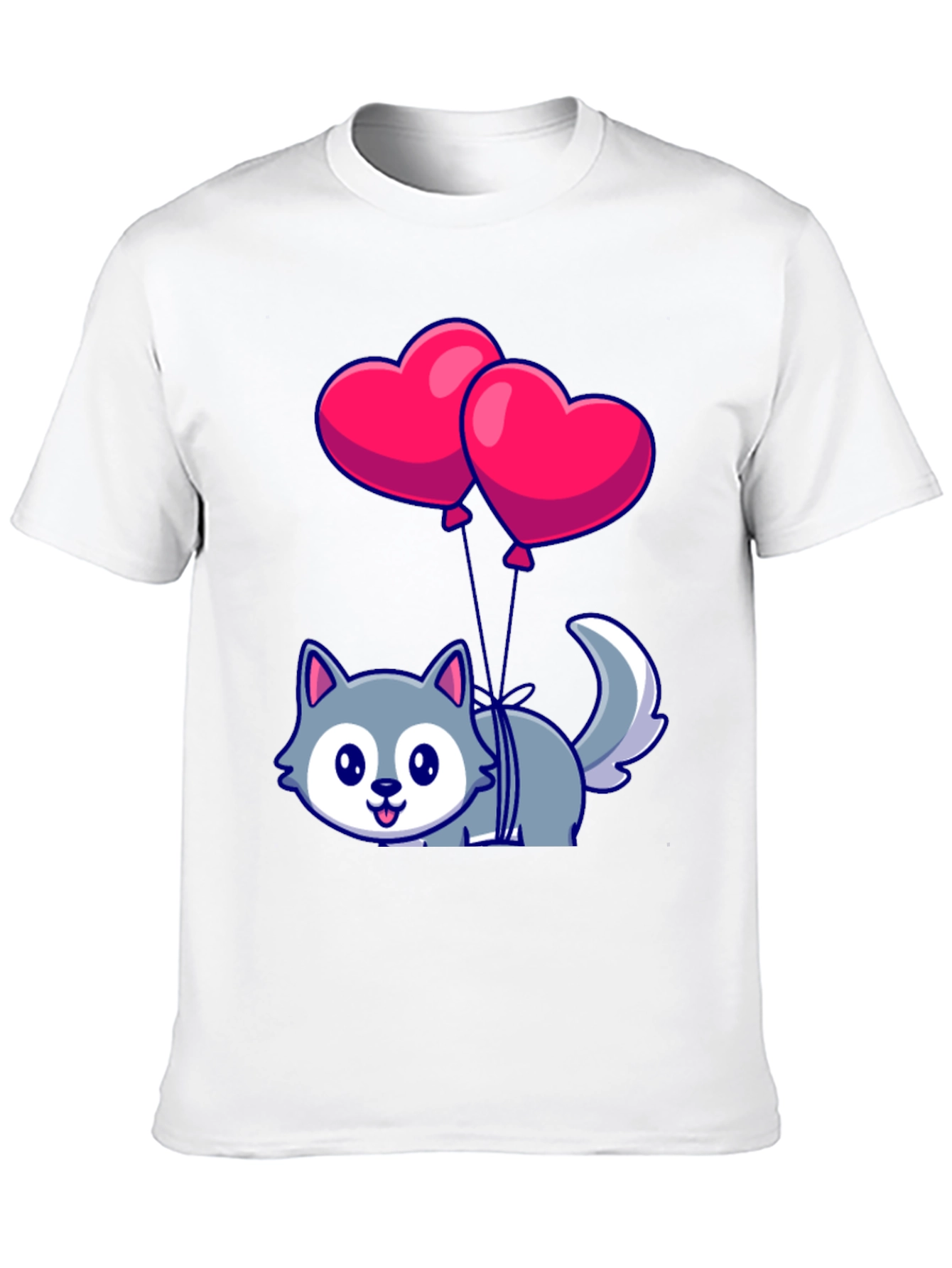 Cute Wolf with Heart Balloons Graphic Tee