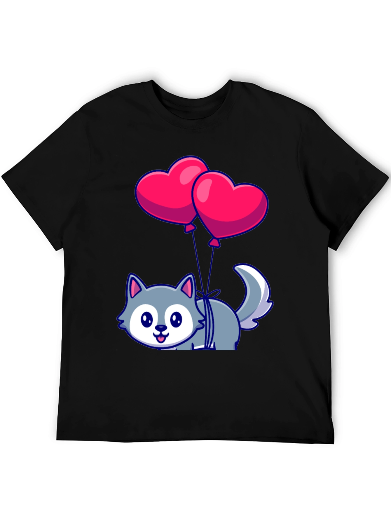 Cute Wolf with Heart Balloons Graphic Tee