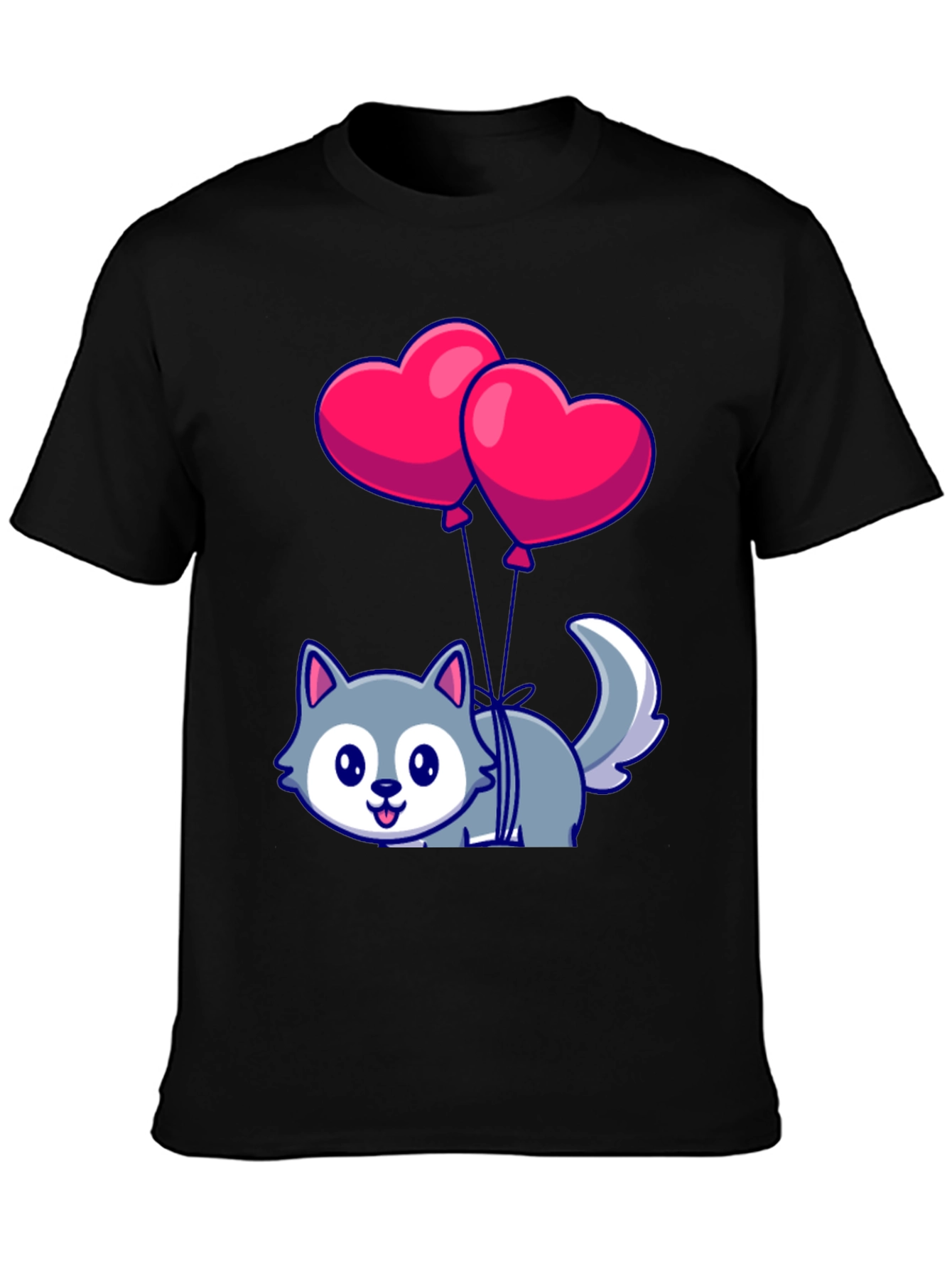 Cute Wolf with Heart Balloons Graphic Tee