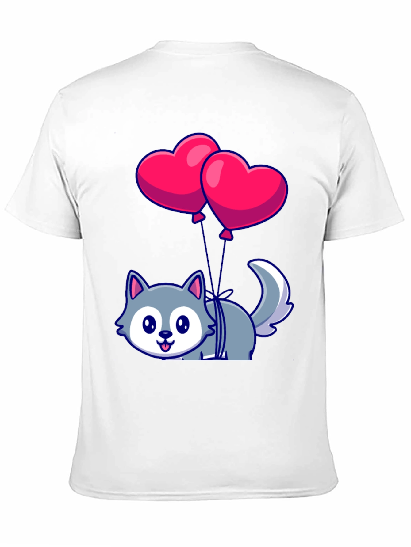 Cute Wolf with Heart Balloons Graphic Tee