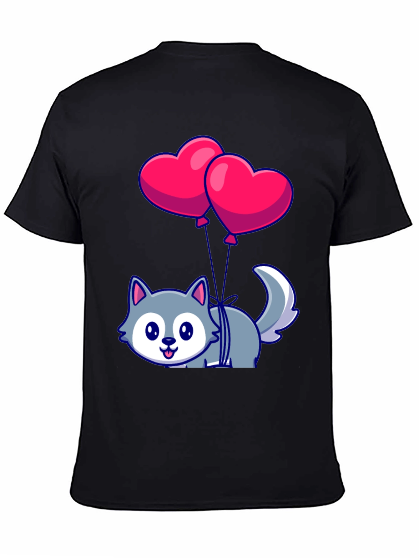 Cute Wolf with Heart Balloons Graphic Tee