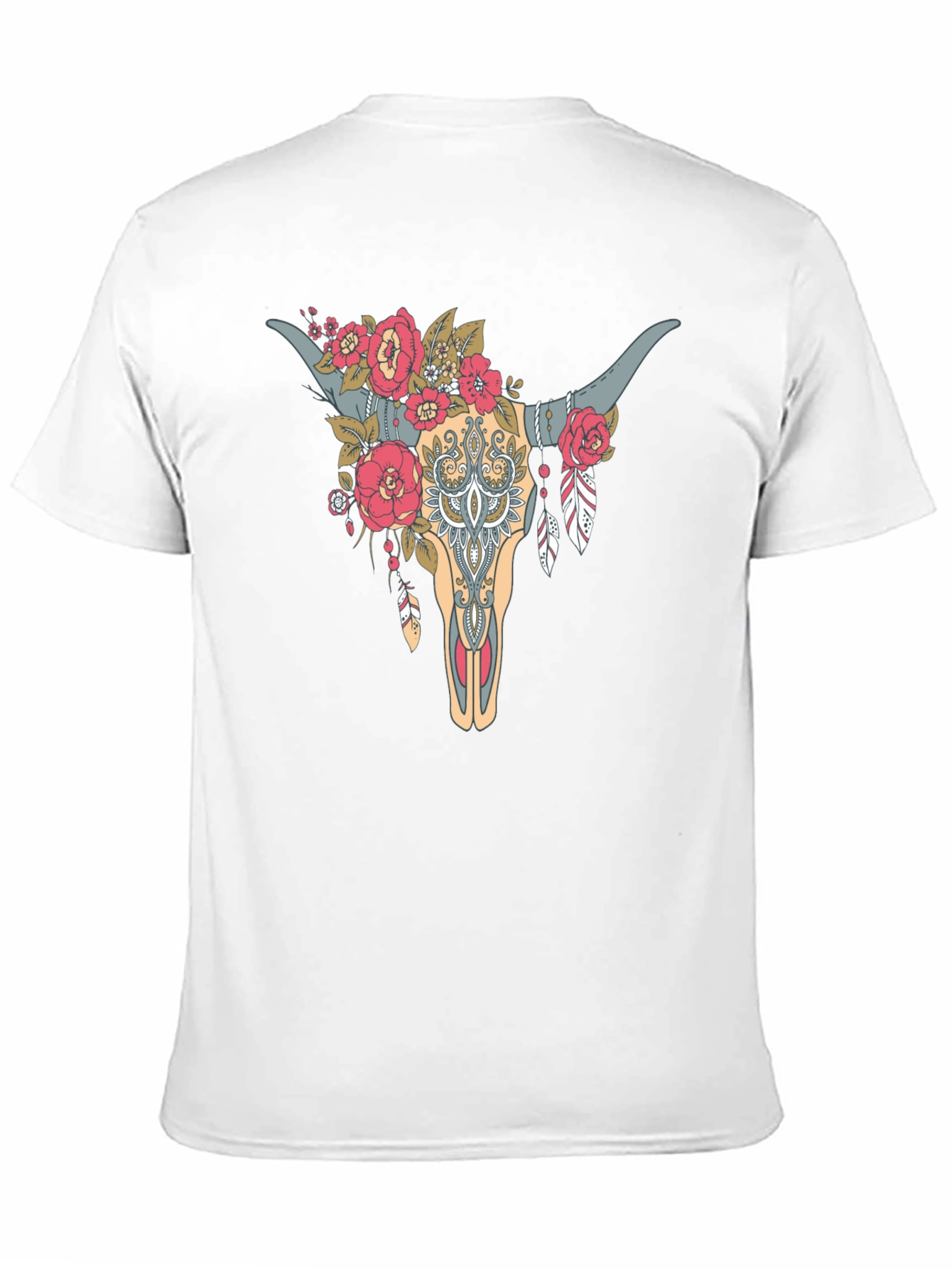 Floral Bull Skull Graphic Tee - Western Style