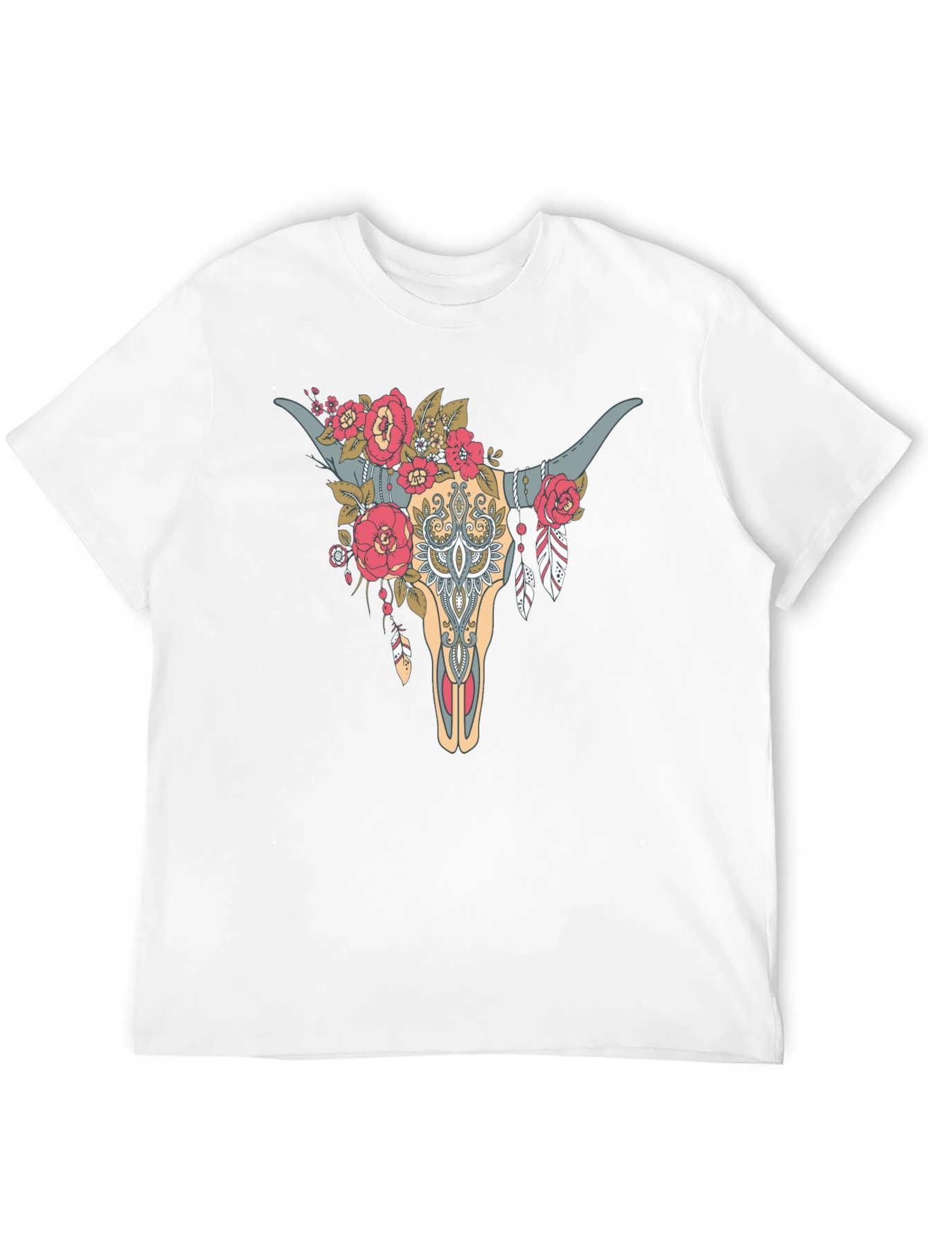 Floral Bull Skull Graphic Tee - Western Style