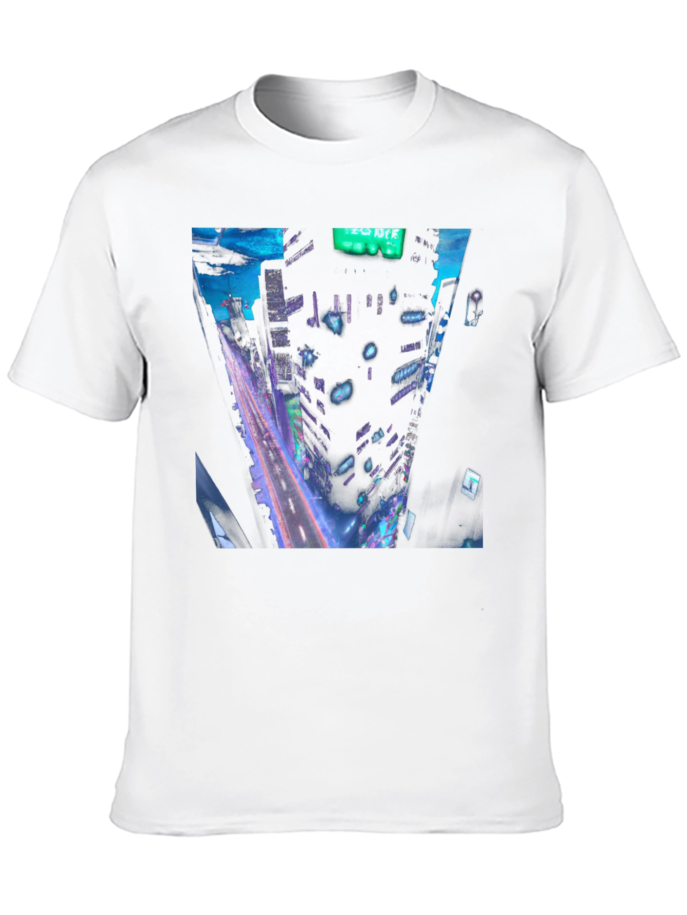 Cyberpunk Cityscape Graphic Tee - Black Cotton
