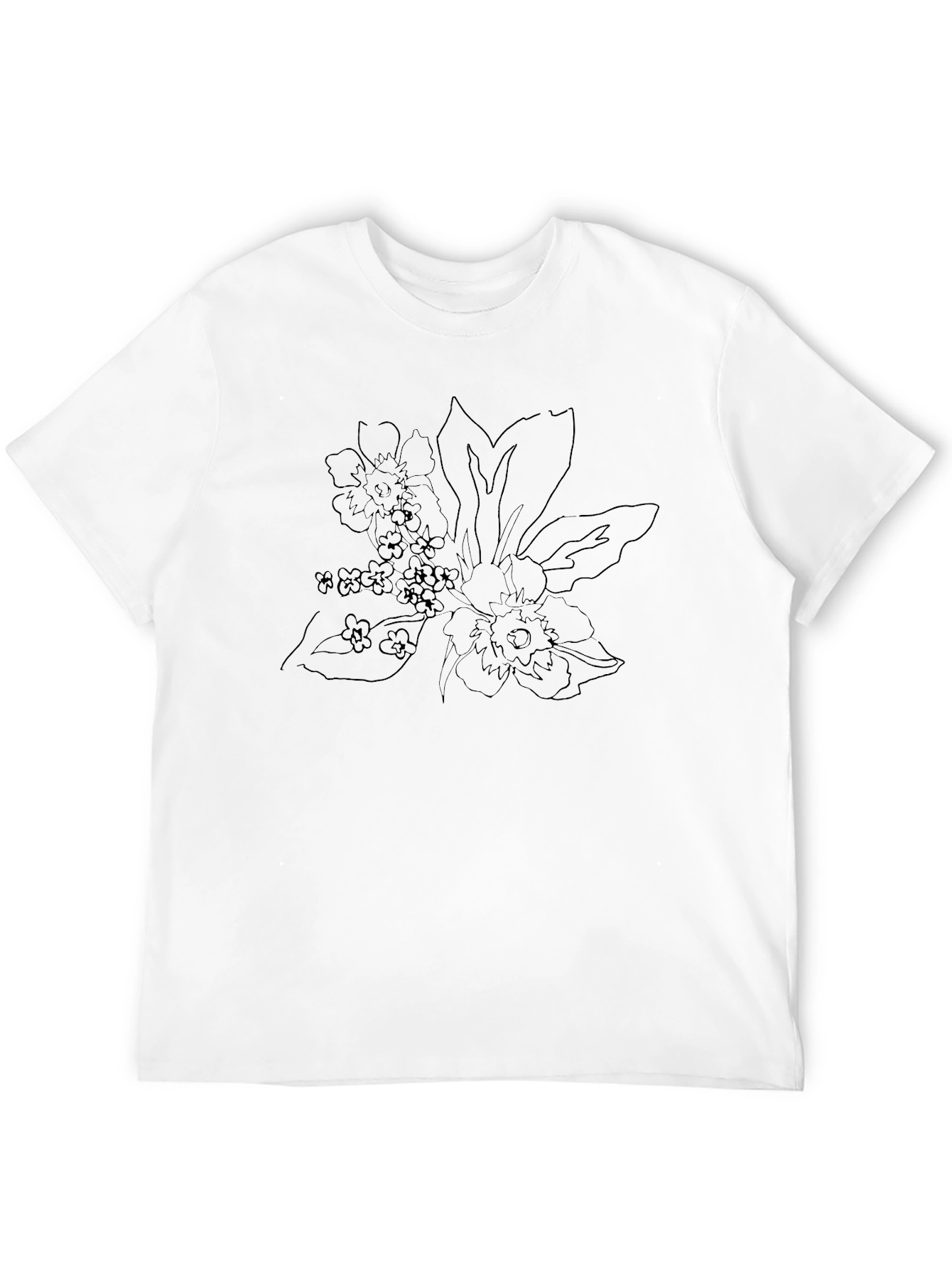 Floral Outline Graphic Print Black T-Shirt