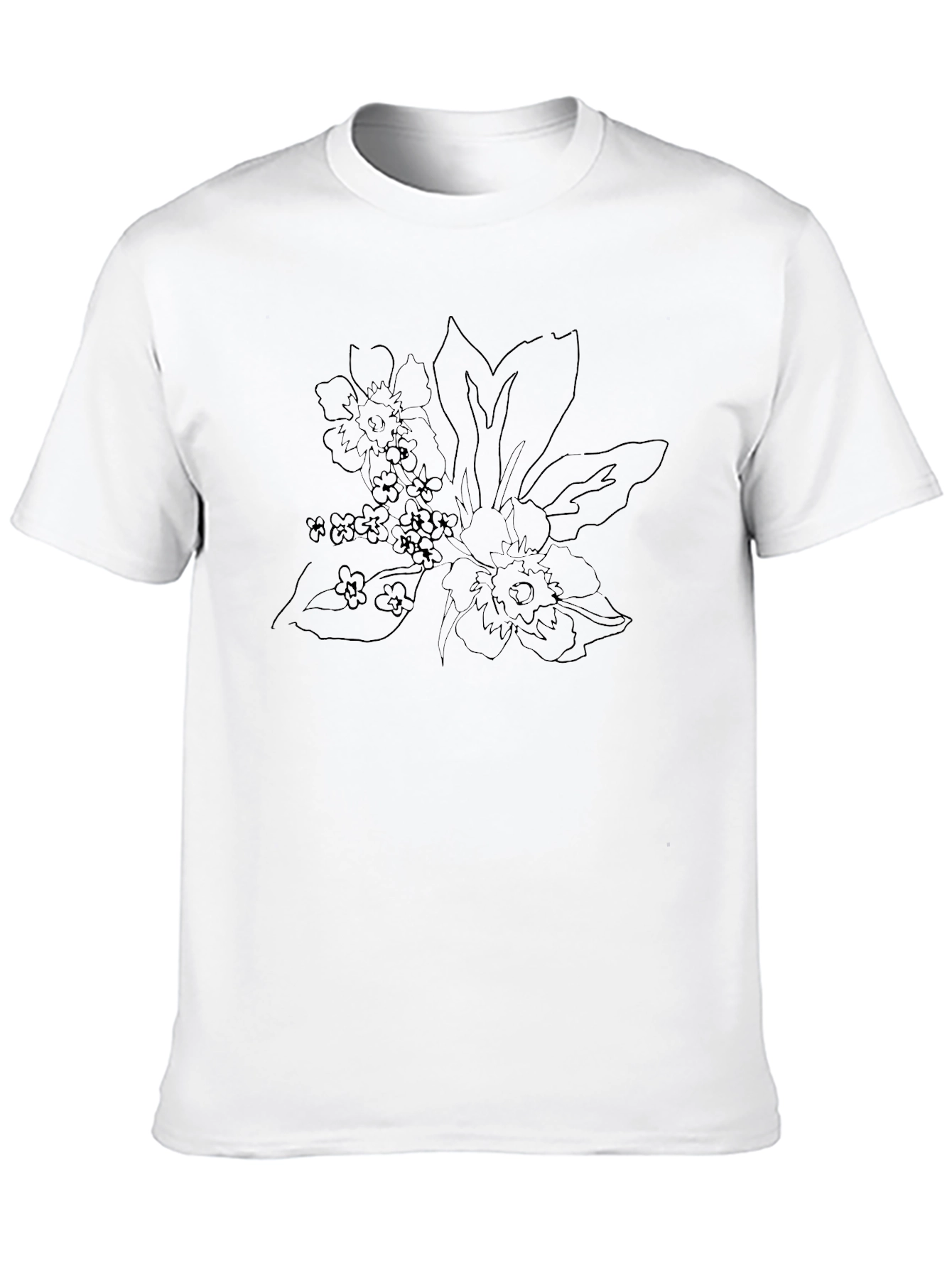 Floral Outline Graphic Print Black T-Shirt