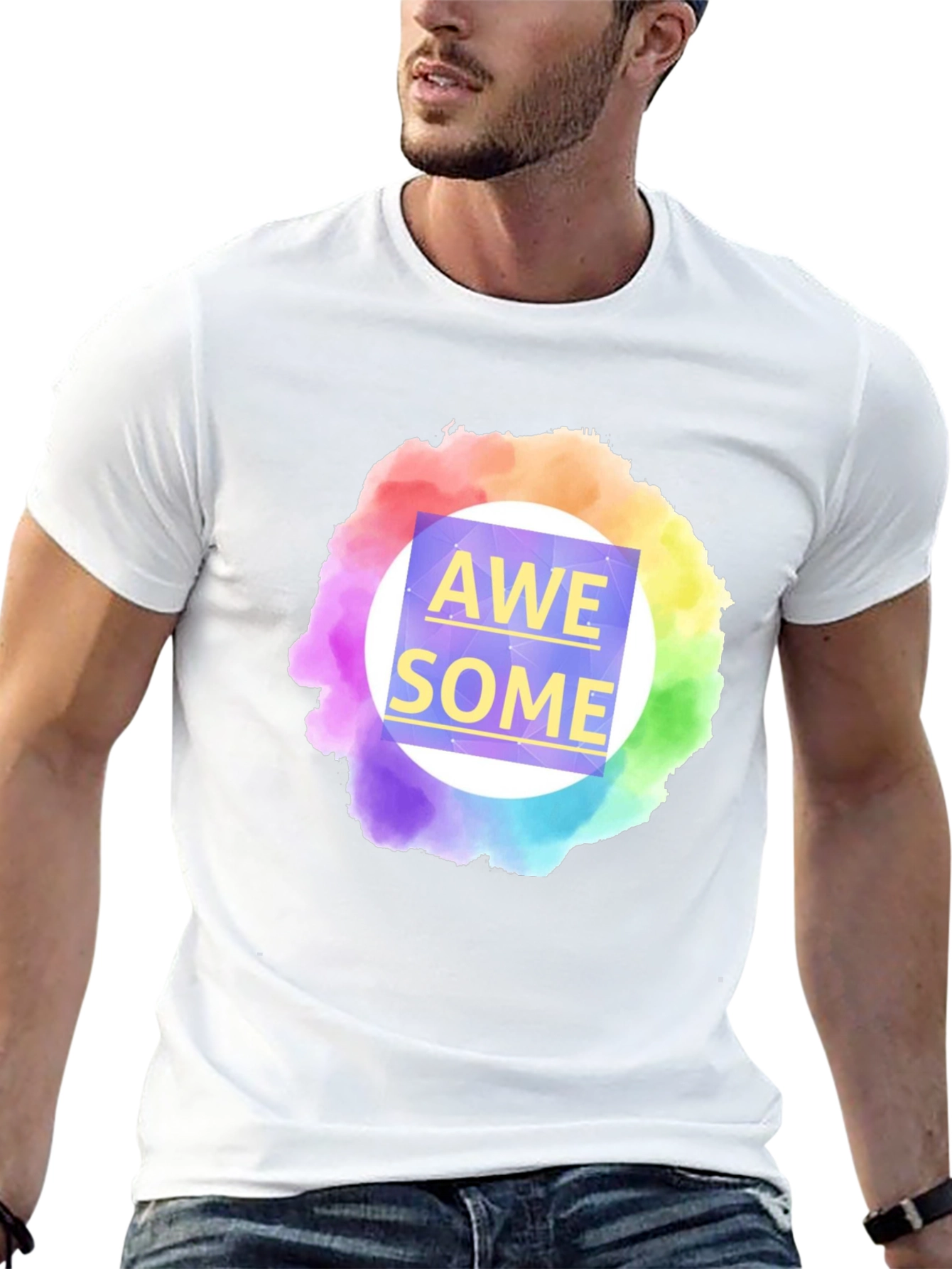 Awesome Rainbow Graphic Tee - Mens Black T-Shirt