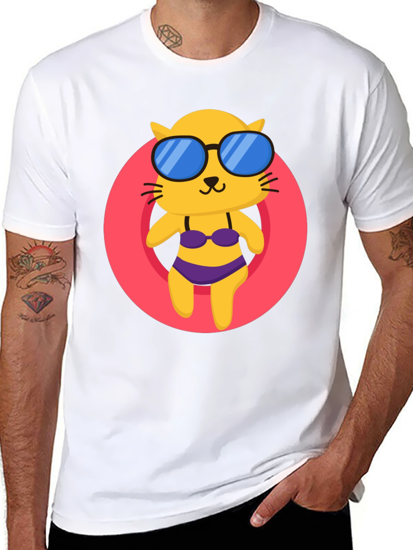 Summer Cat T-Shirt - Black Cotton Tee