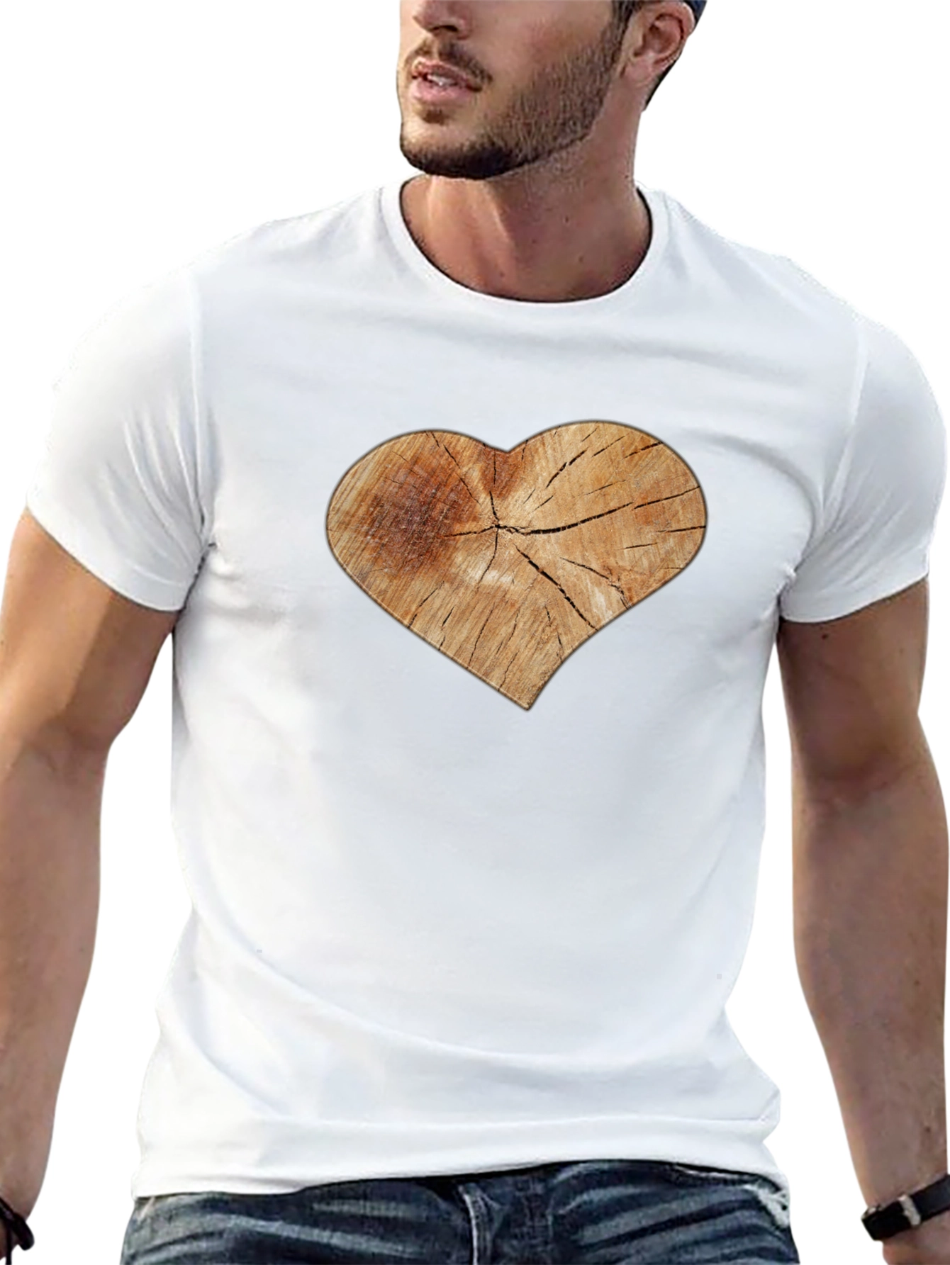 Rustic Wood Heart Graphic Tee - Black Cotton Blend