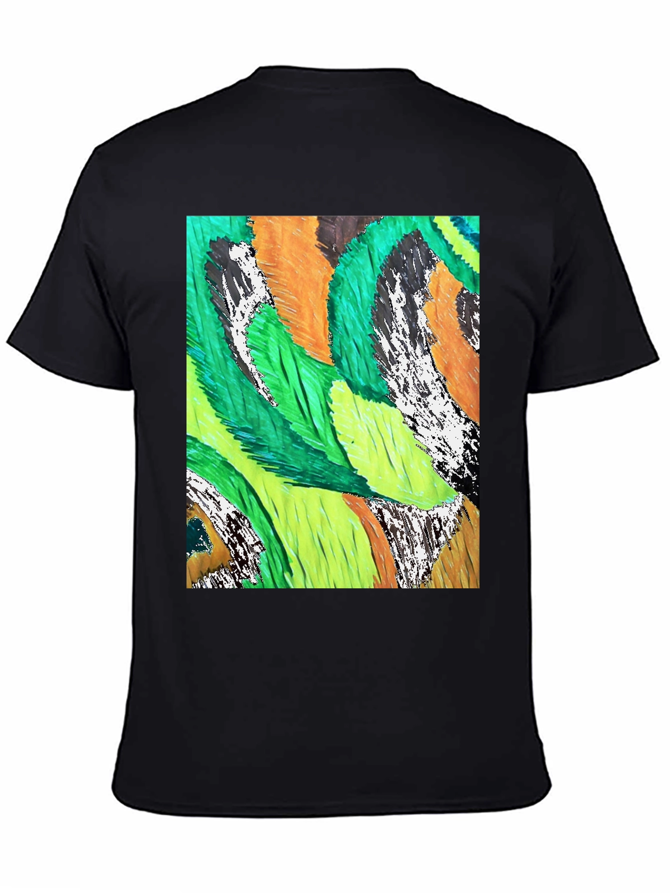 Abstract Feather Print Black T-Shirt