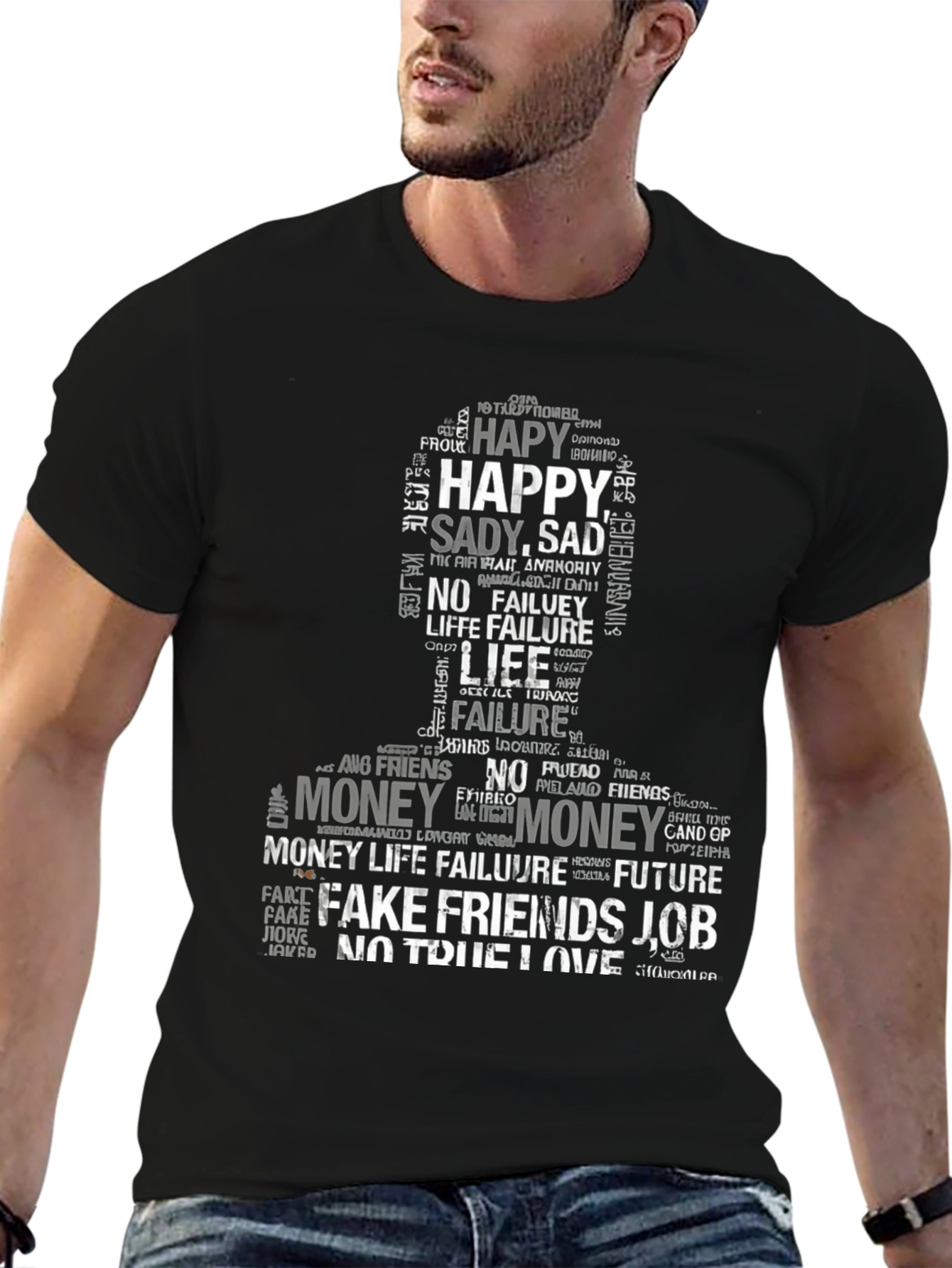 Word Art Graphic Print T-Shirt - Black