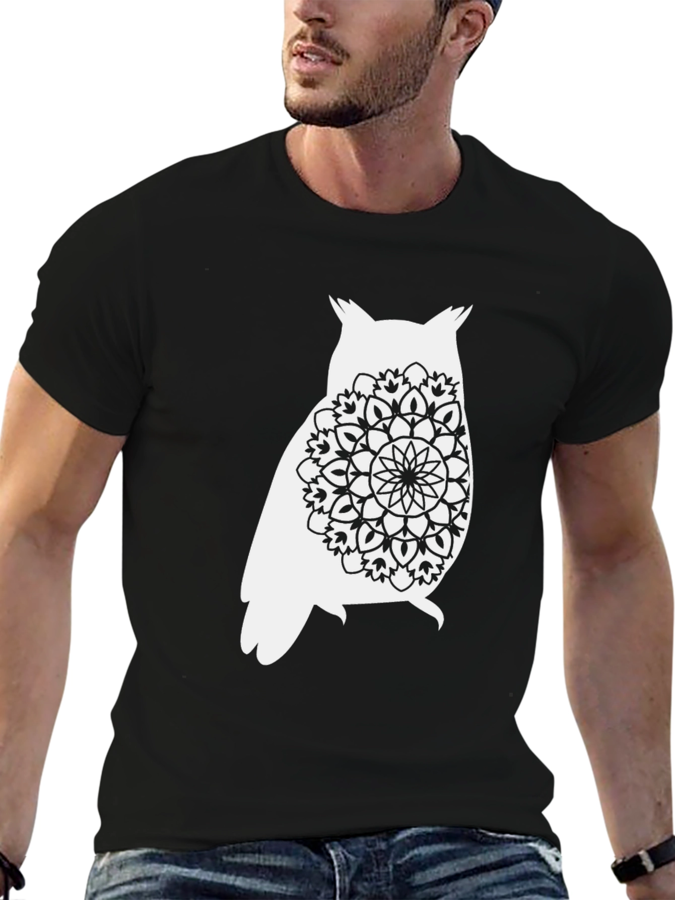 Owl Mandala Graphic Tee - Black Cotton Comfort