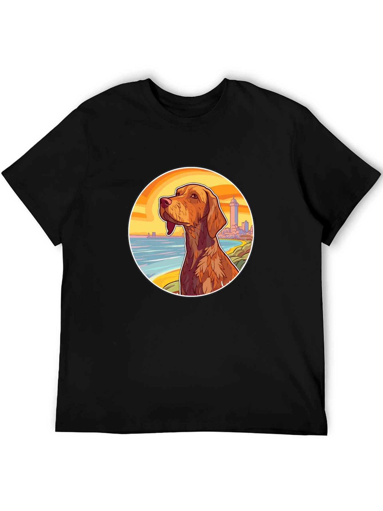 Dog Beach Scene Black T-Shirt