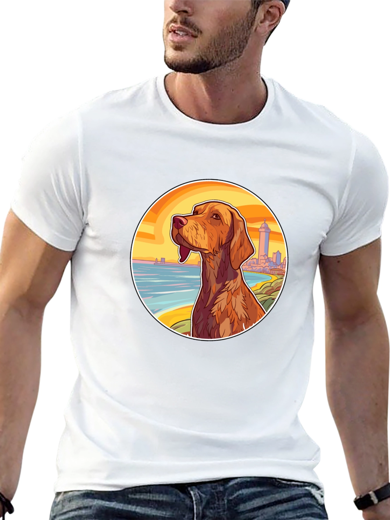 Dog Beach Scene Black T-Shirt