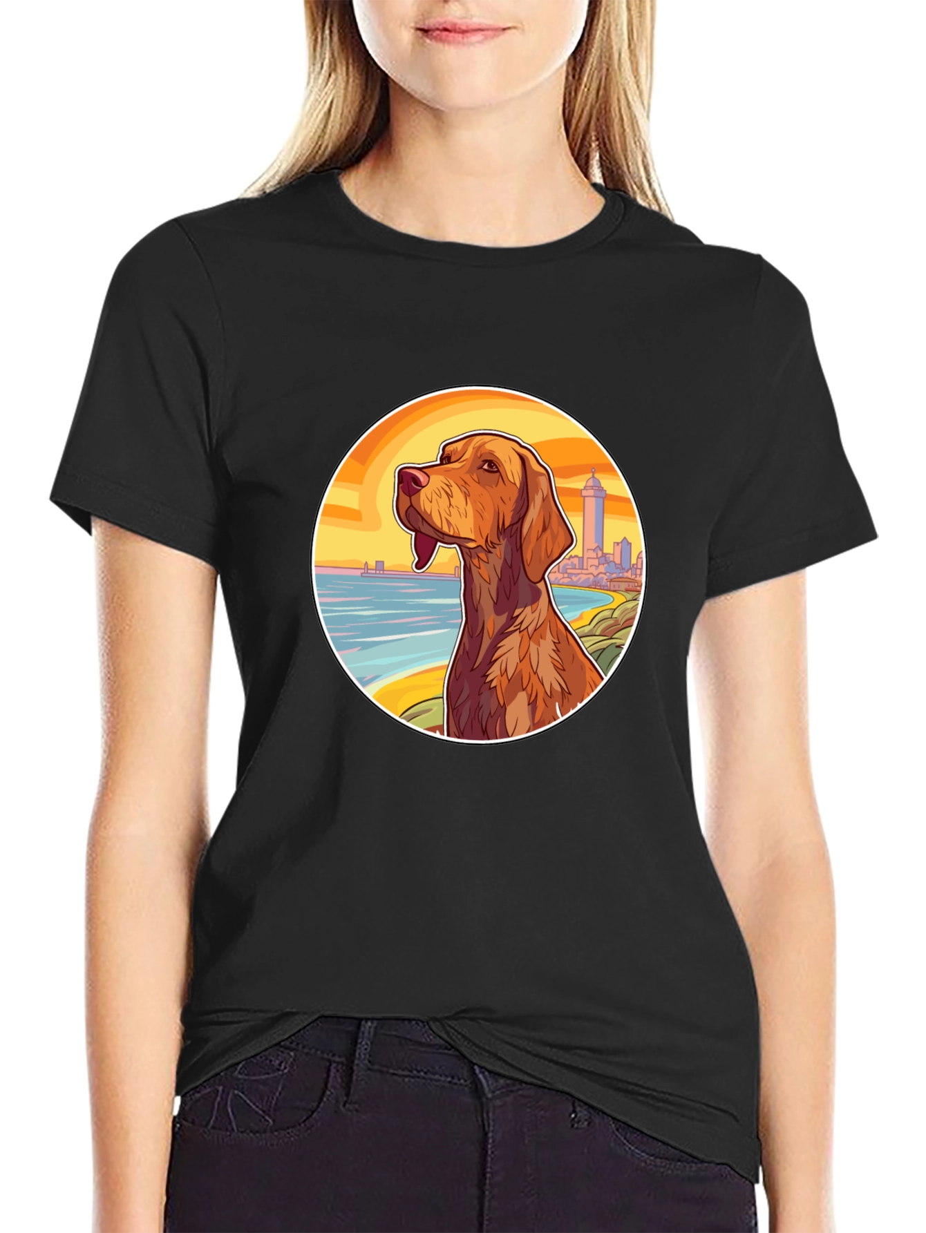Dog Beach Scene Black T-Shirt