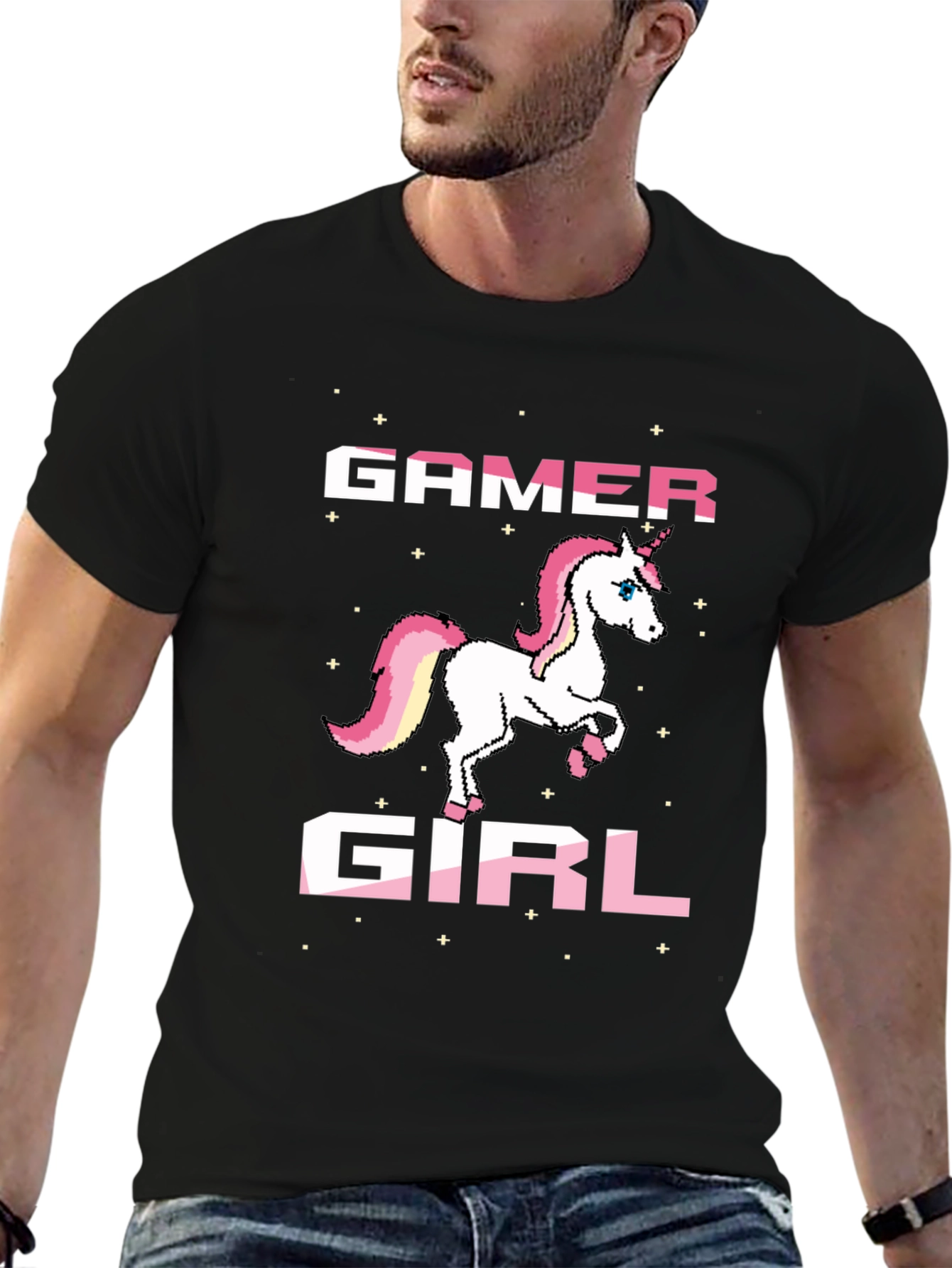 Gamer Girl Unicorn Black T-Shirt