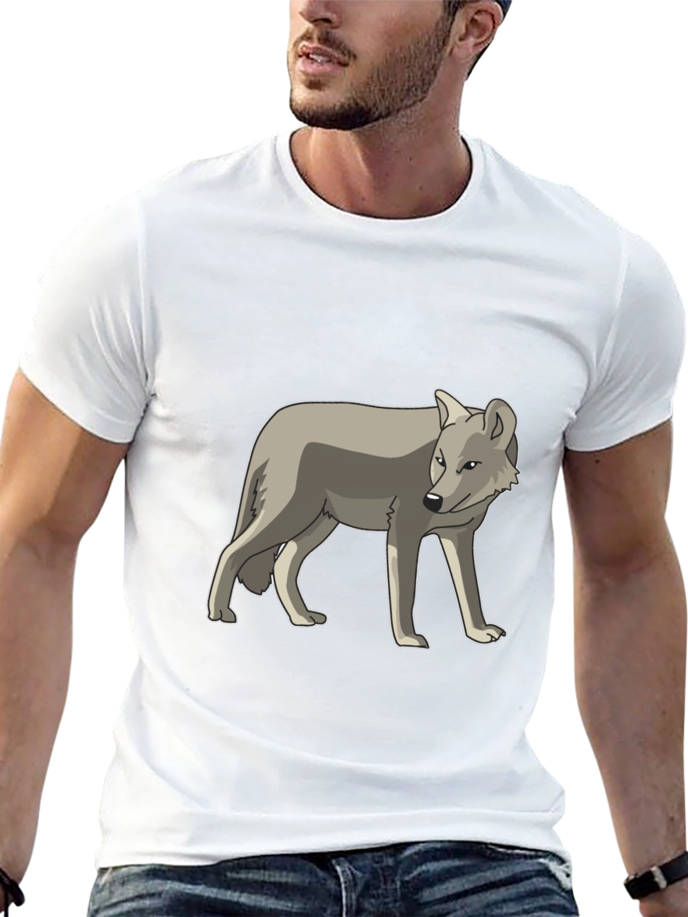 Cool Gray Wolf Graphic Black T-Shirt