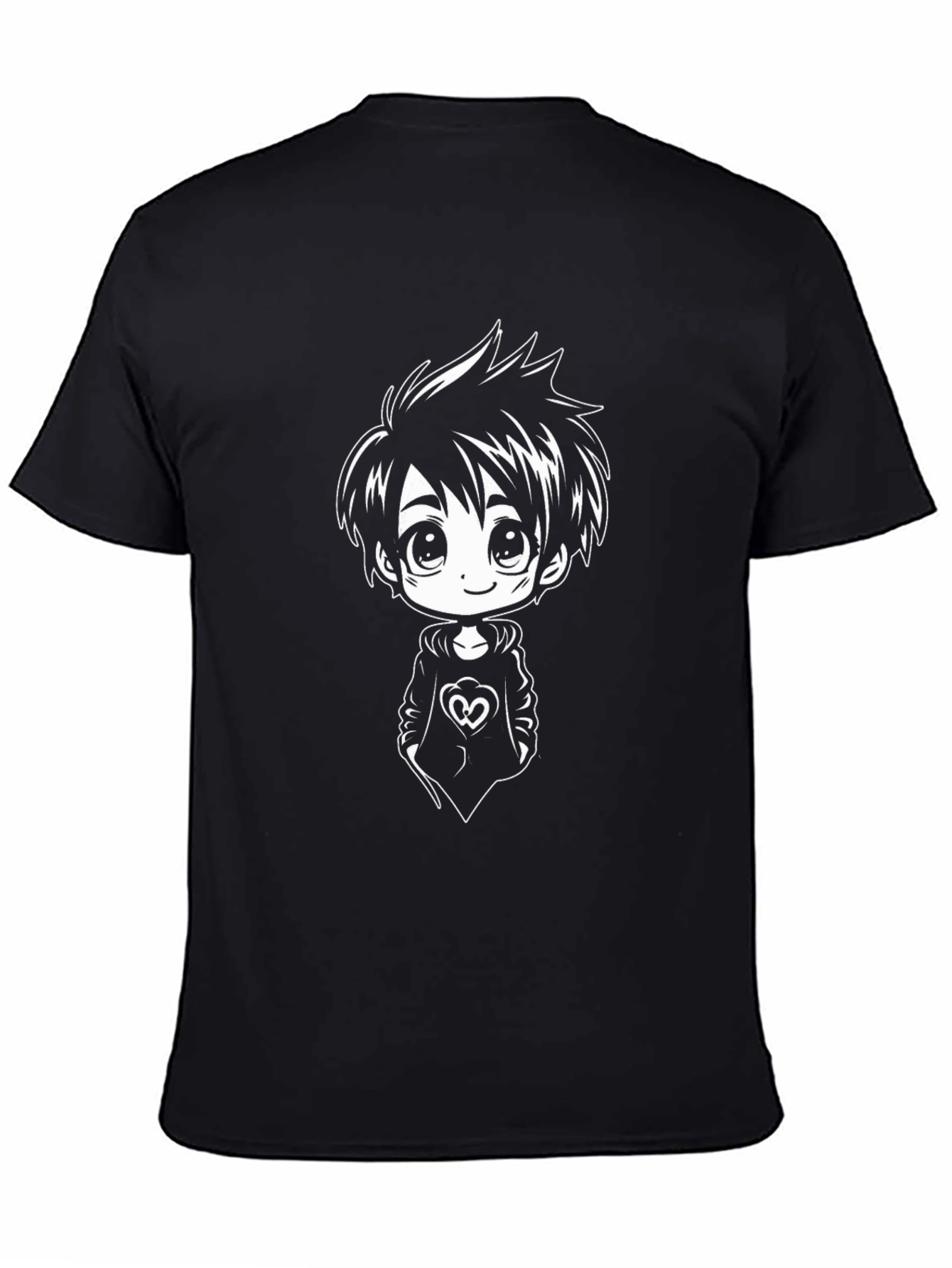 Anime Boy Graphic Tee - Black Cotton Blend Shirt